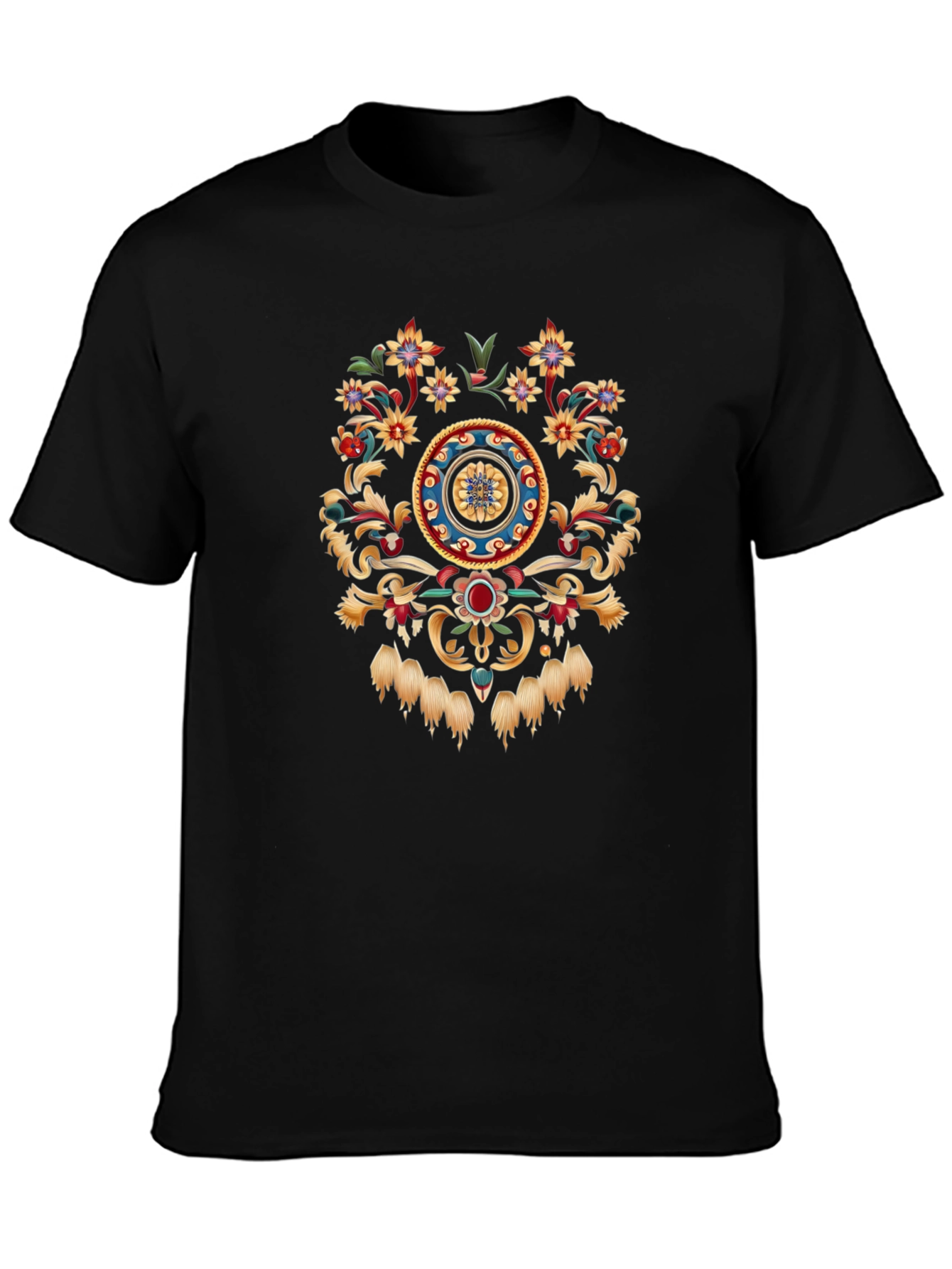 Ornate Floral Medallion Black T-Shirt