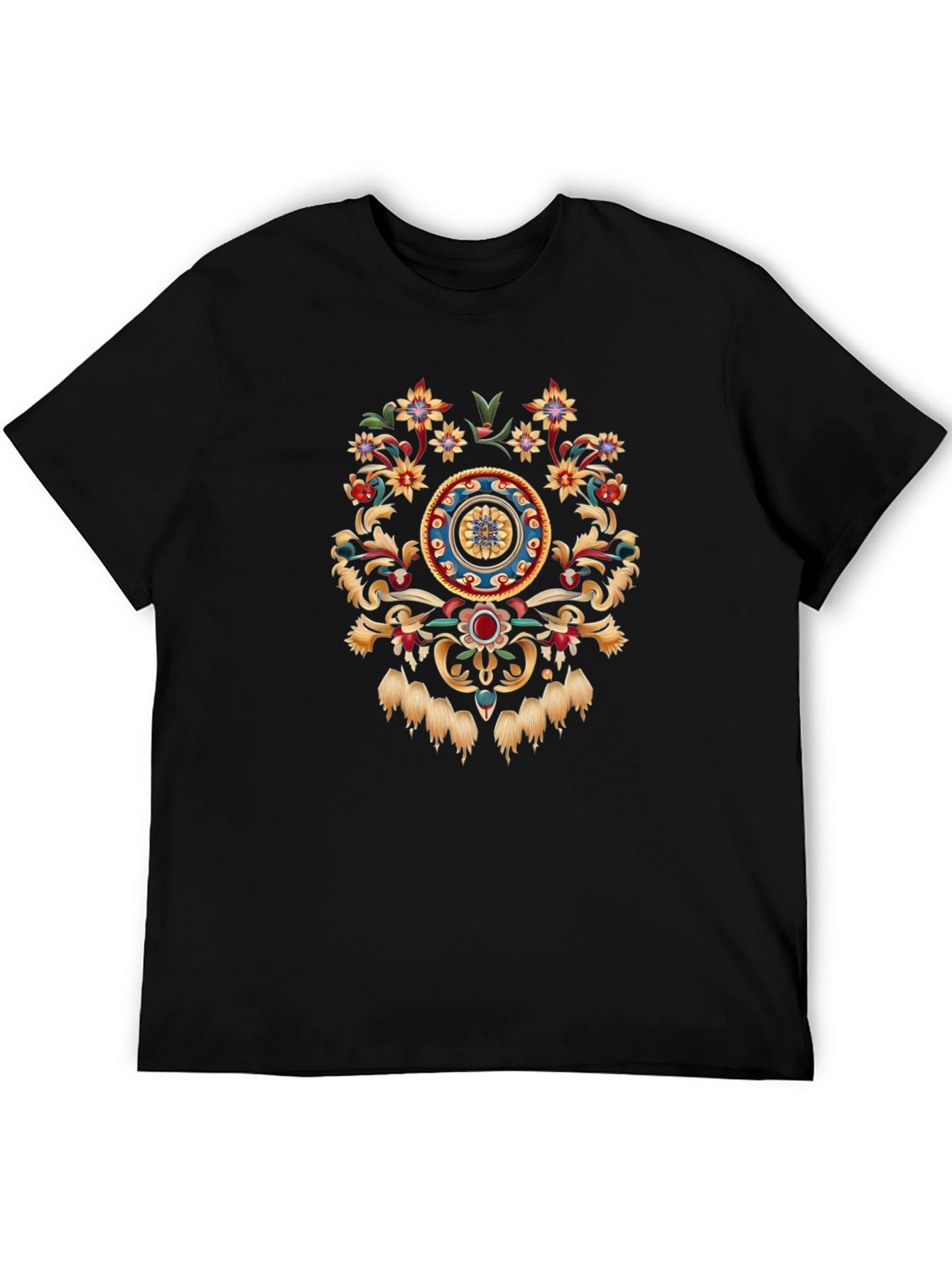 Ornate Floral Medallion Black T-Shirt