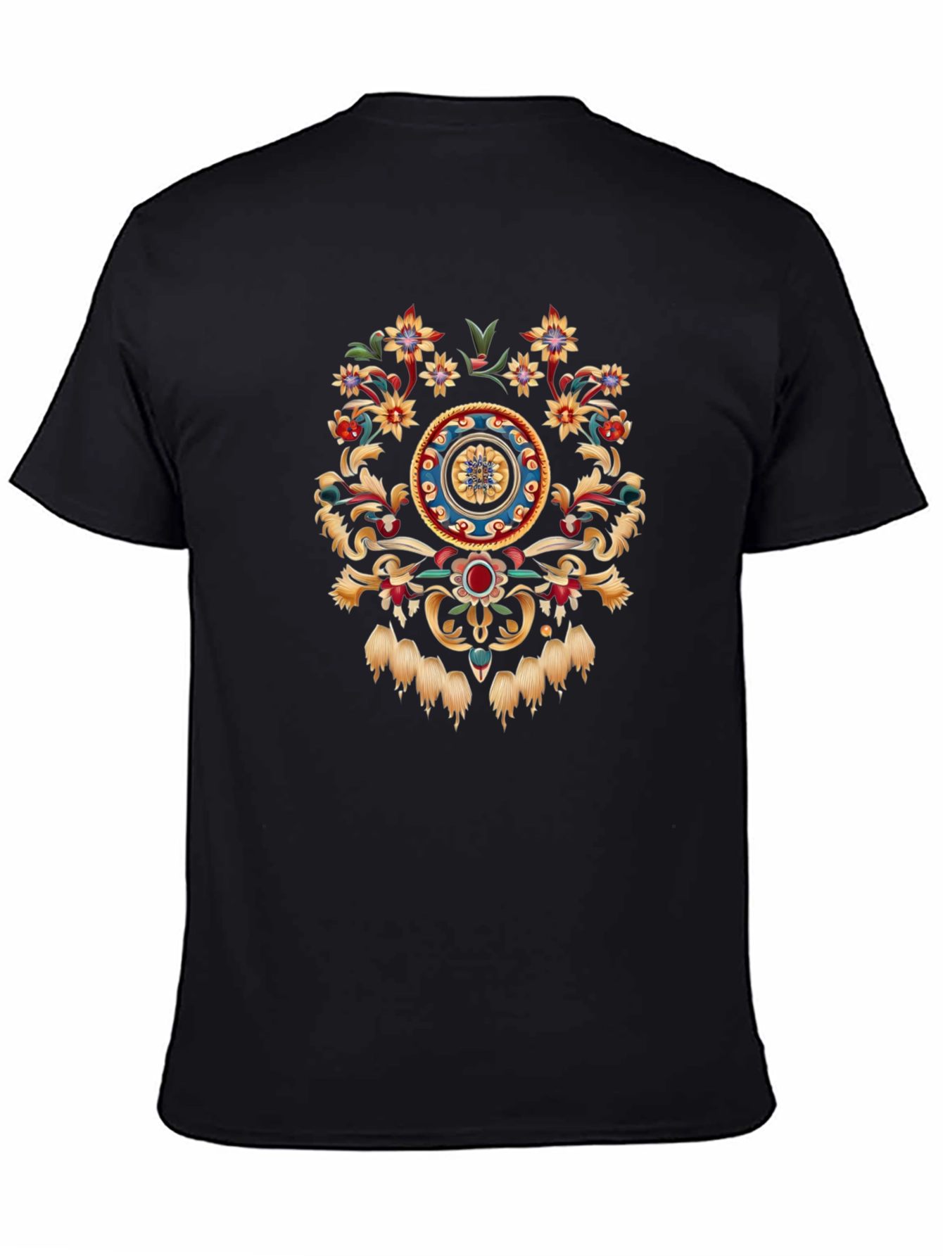 Ornate Floral Medallion Black T-Shirt