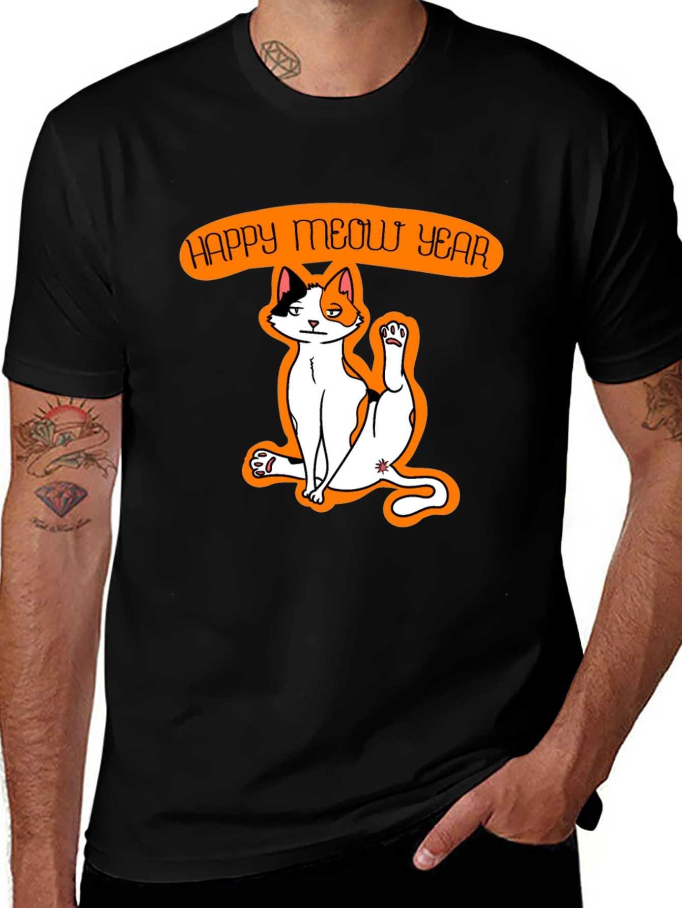 Happy Meow Year T-Shirt - Festive Cat Graphic Tee