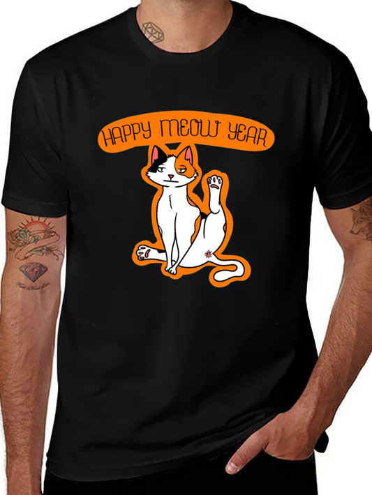Happy Meow Year T-Shirt - Festive Cat Graphic Tee