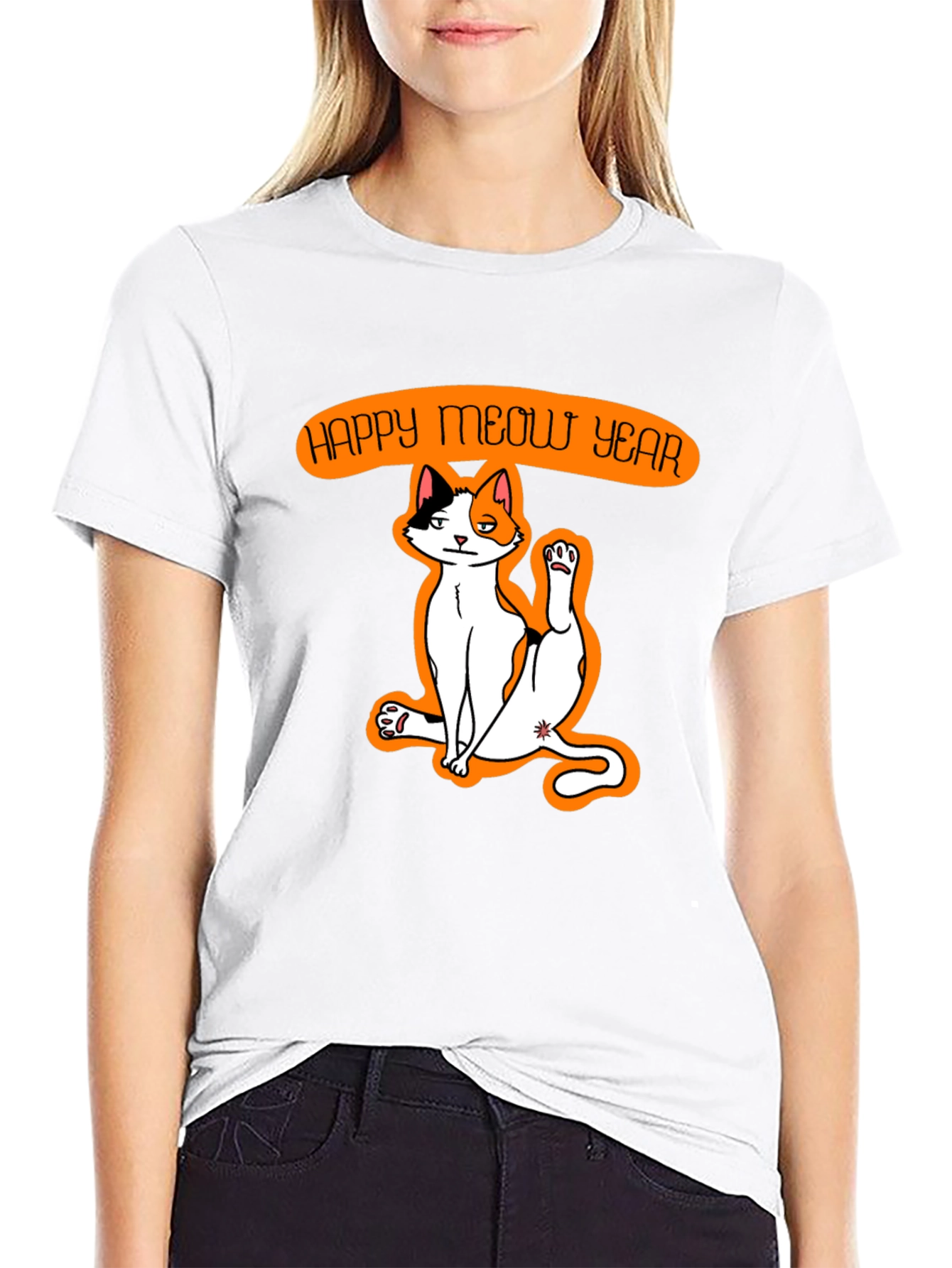 Happy Meow Year T-Shirt - Festive Cat Graphic Tee