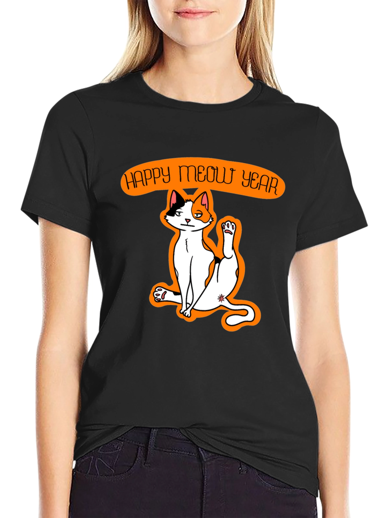 Happy Meow Year T-Shirt - Festive Cat Graphic Tee