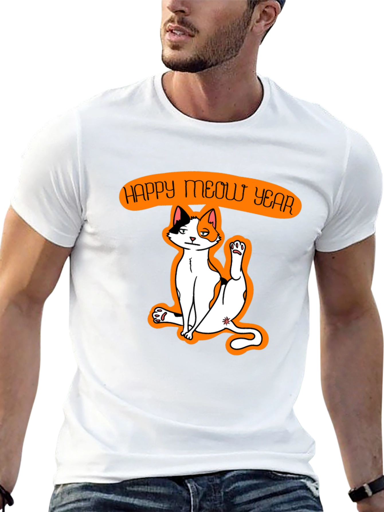Happy Meow Year T-Shirt - Festive Cat Graphic Tee