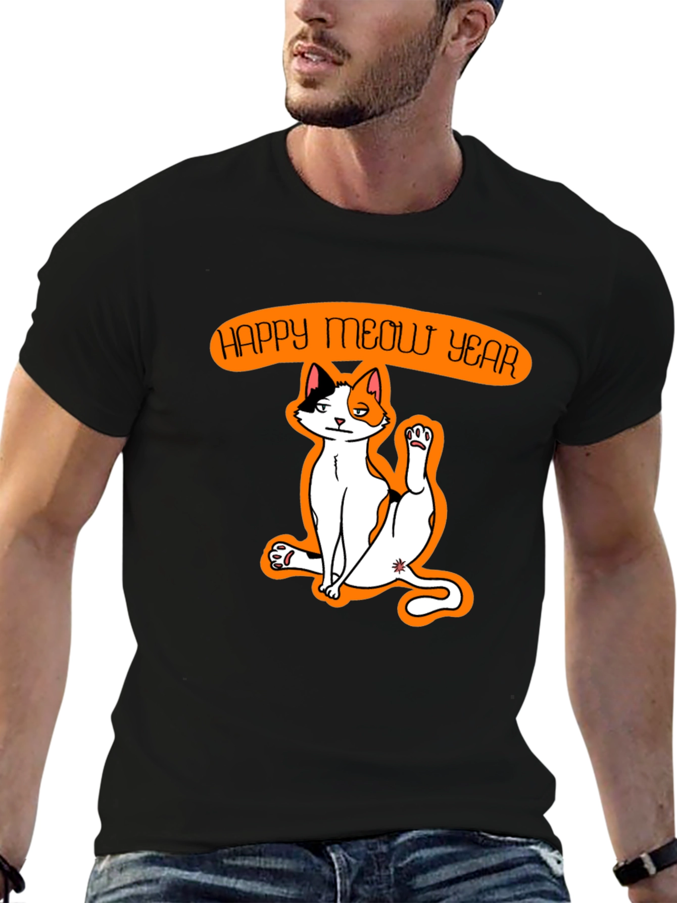 Happy Meow Year T-Shirt - Festive Cat Graphic Tee
