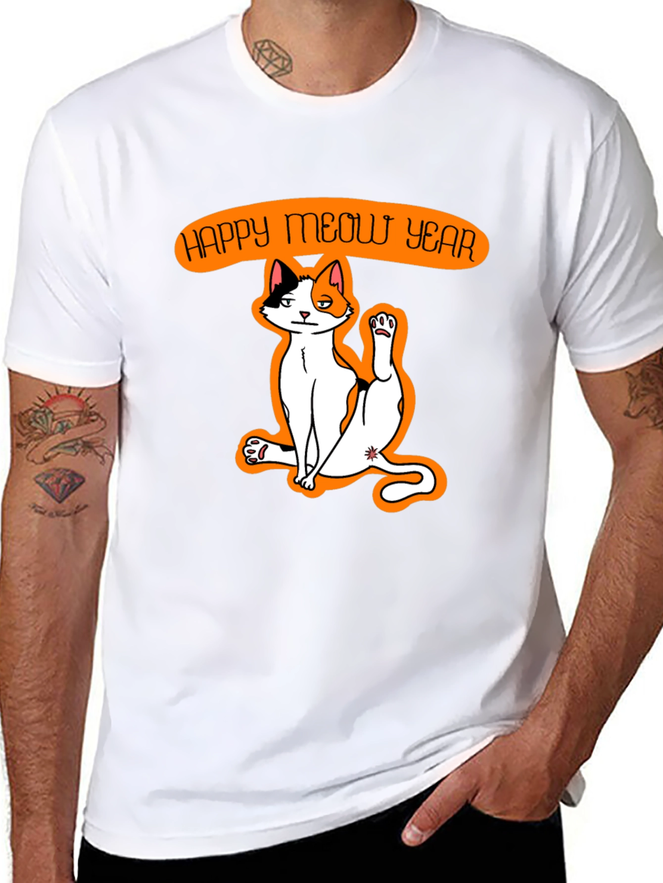 Happy Meow Year T-Shirt - Festive Cat Graphic Tee