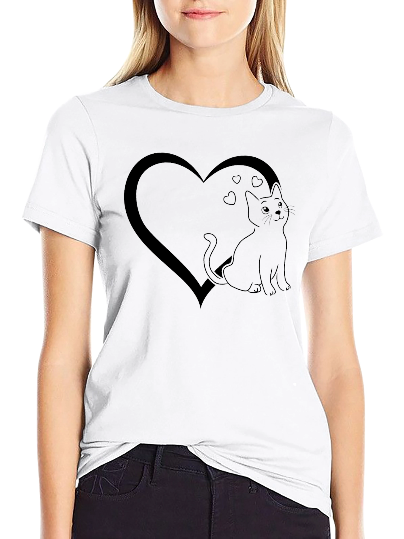 Cat Heart Graphic Tee - Mens Black T-Shirt