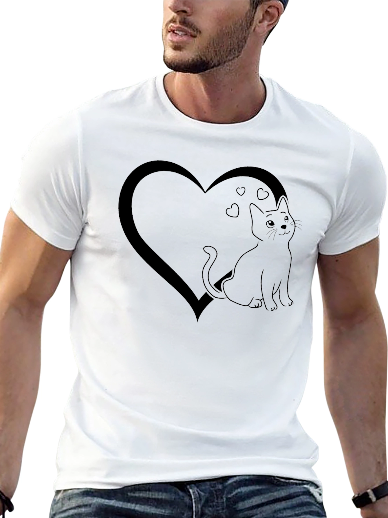 Cat Heart Graphic Tee - Mens Black T-Shirt