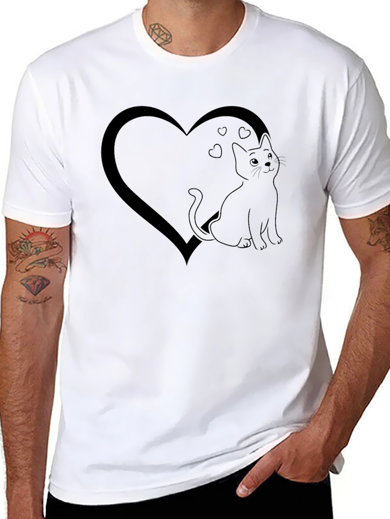 Cat Heart Graphic Tee - Mens Black T-Shirt