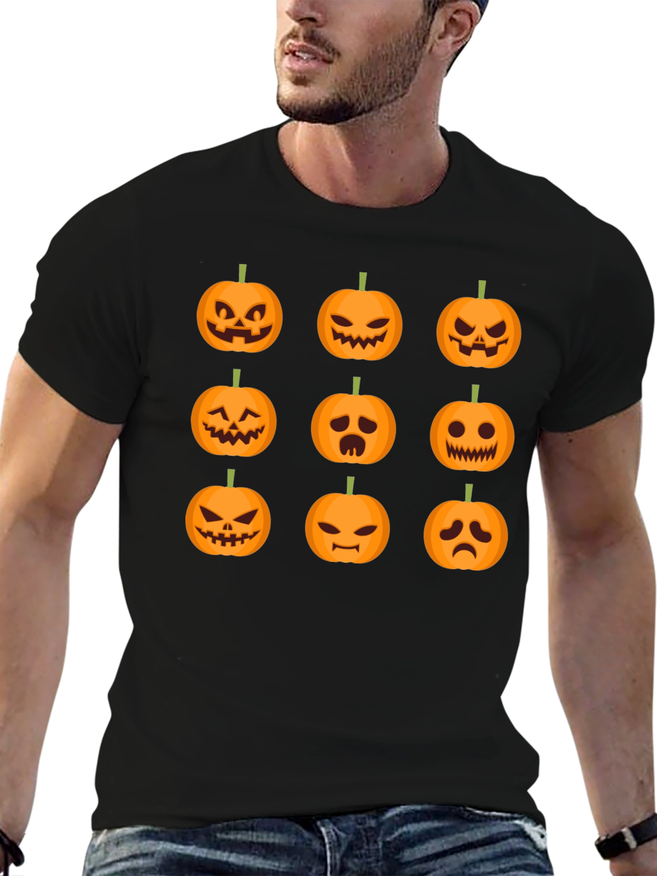 Halloween Pumpkin Faces Graphic T-Shirt