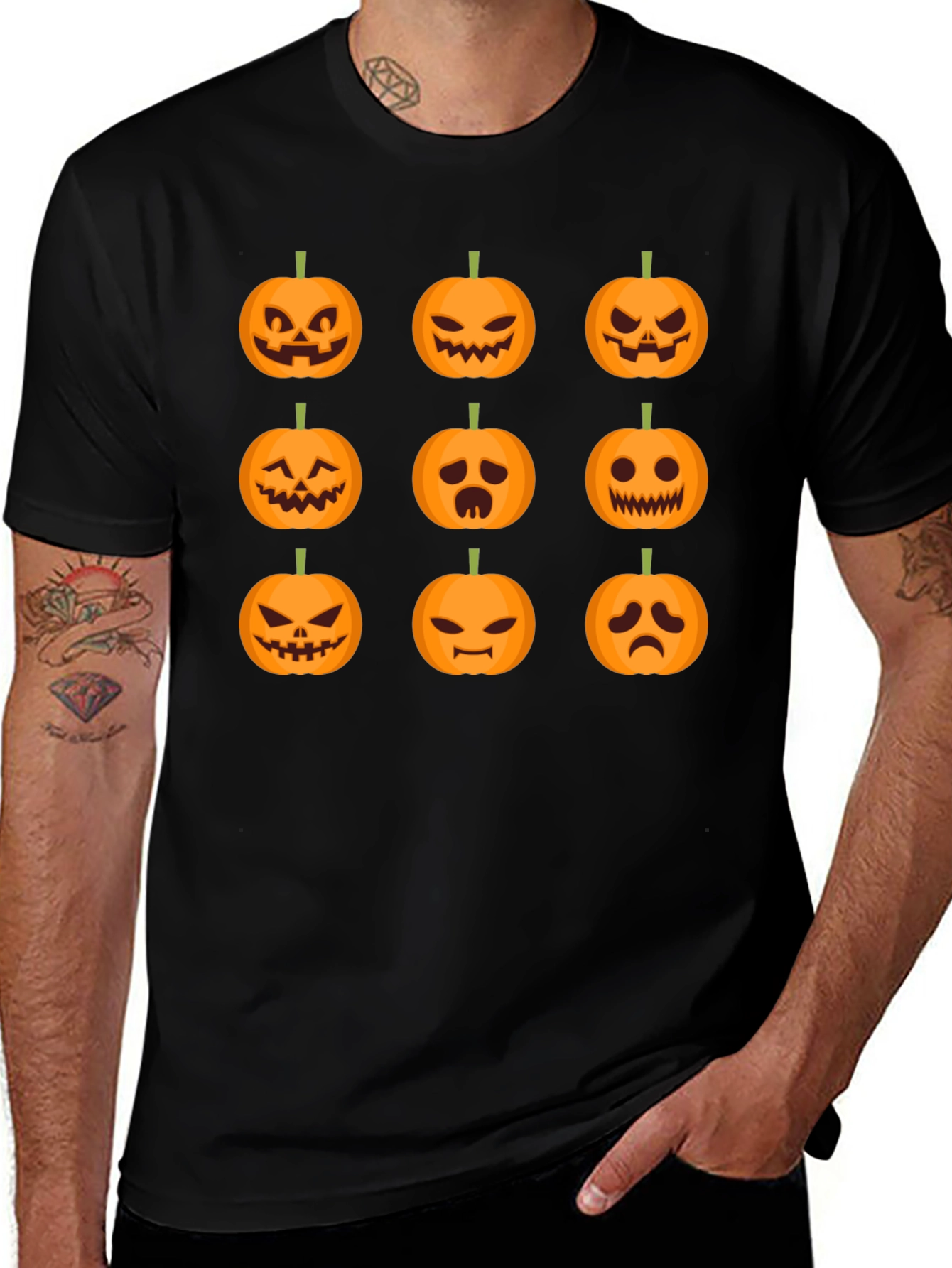 Halloween Pumpkin Faces Graphic T-Shirt