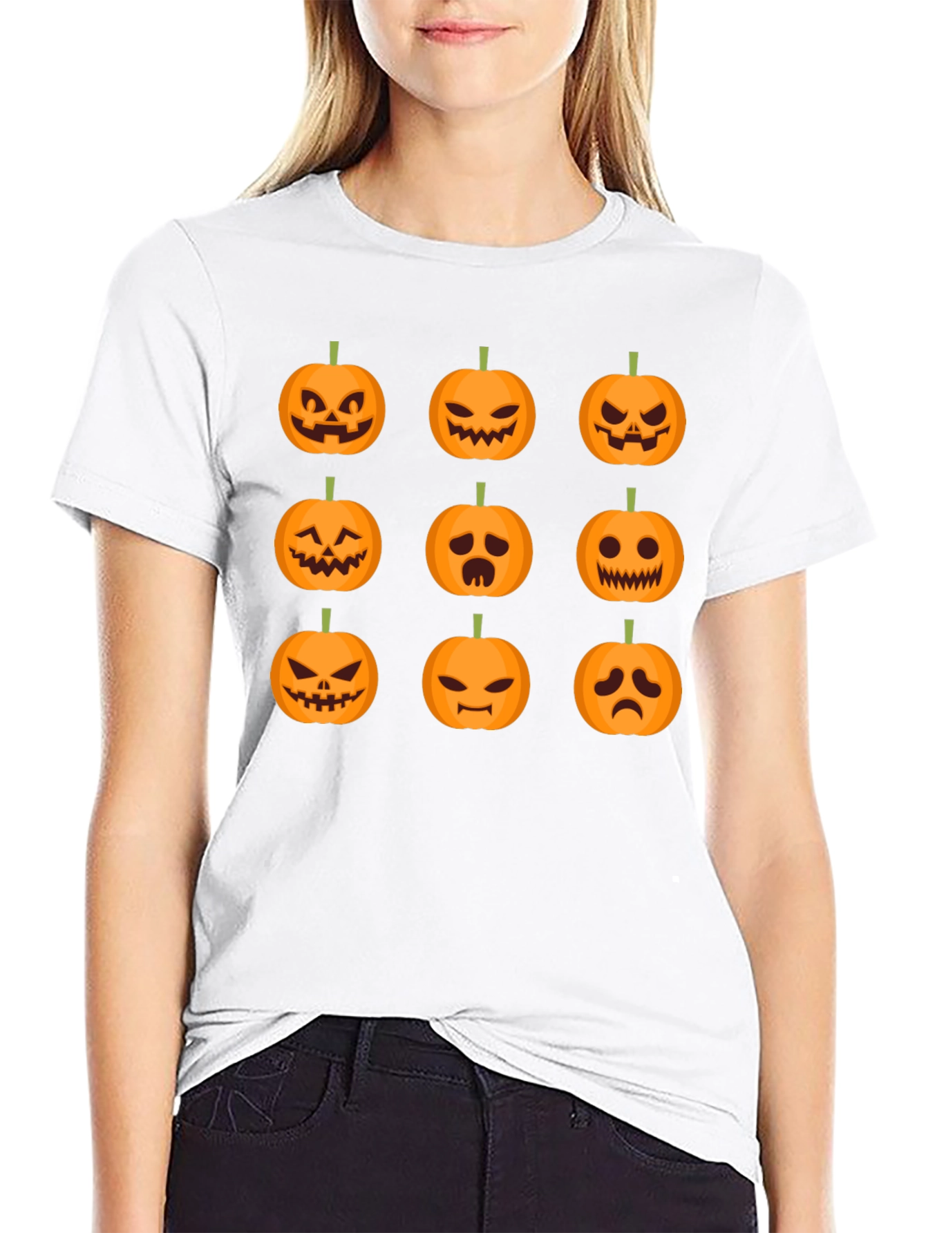 Halloween Pumpkin Faces Graphic T-Shirt