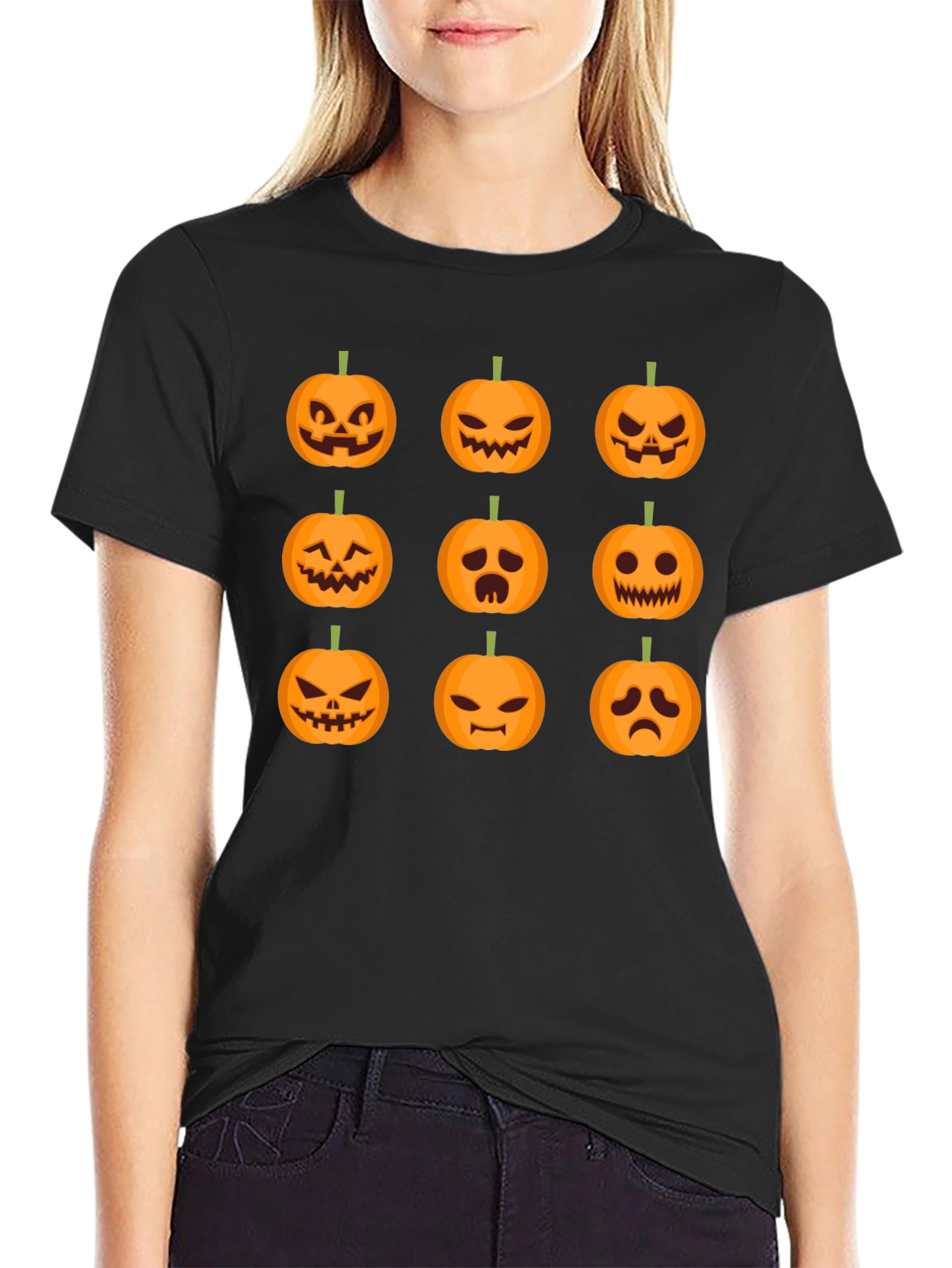 Halloween Pumpkin Faces Graphic T-Shirt