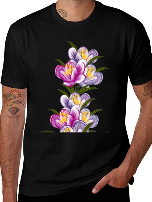 Floral Crocus Graphic Tee - Black Cotton T-Shirt