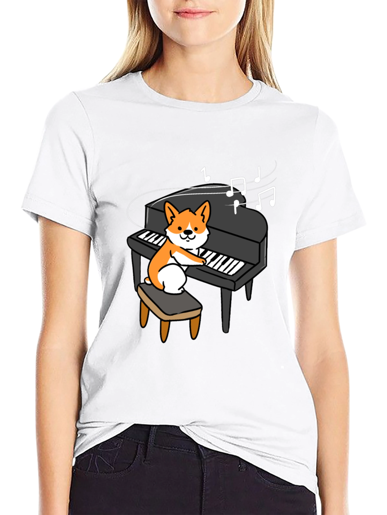 Musical Corgi Piano Player Graphic Tee