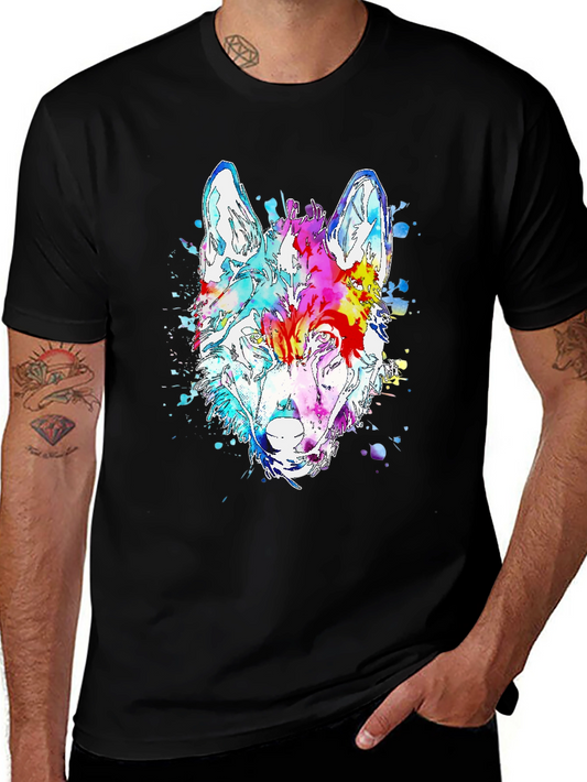 Vibrant Watercolor Wolf Graphic Tee