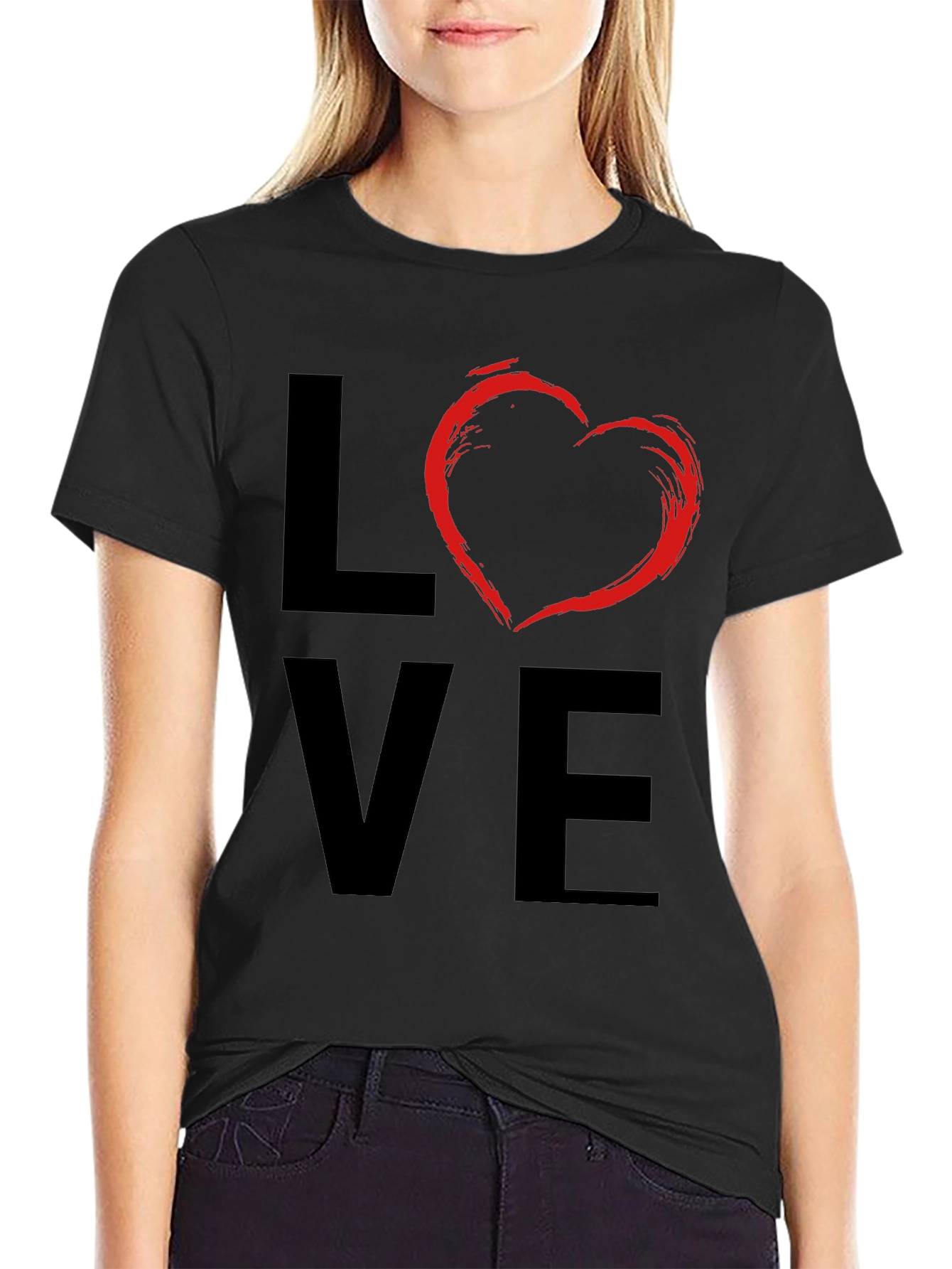 Love Heart Graphic Mens Black T-Shirt