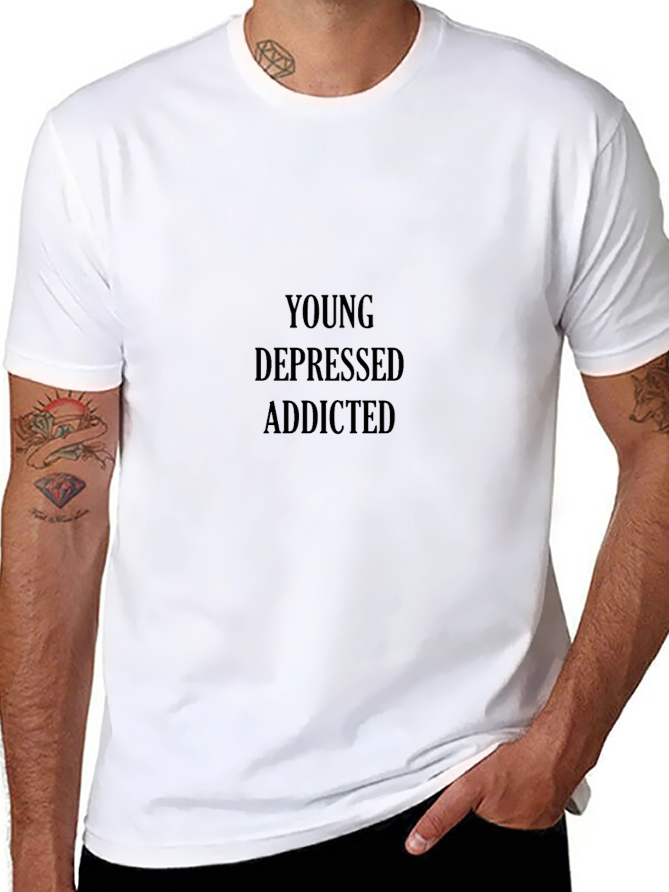 Young Depressed Addicted Black T-Shirt