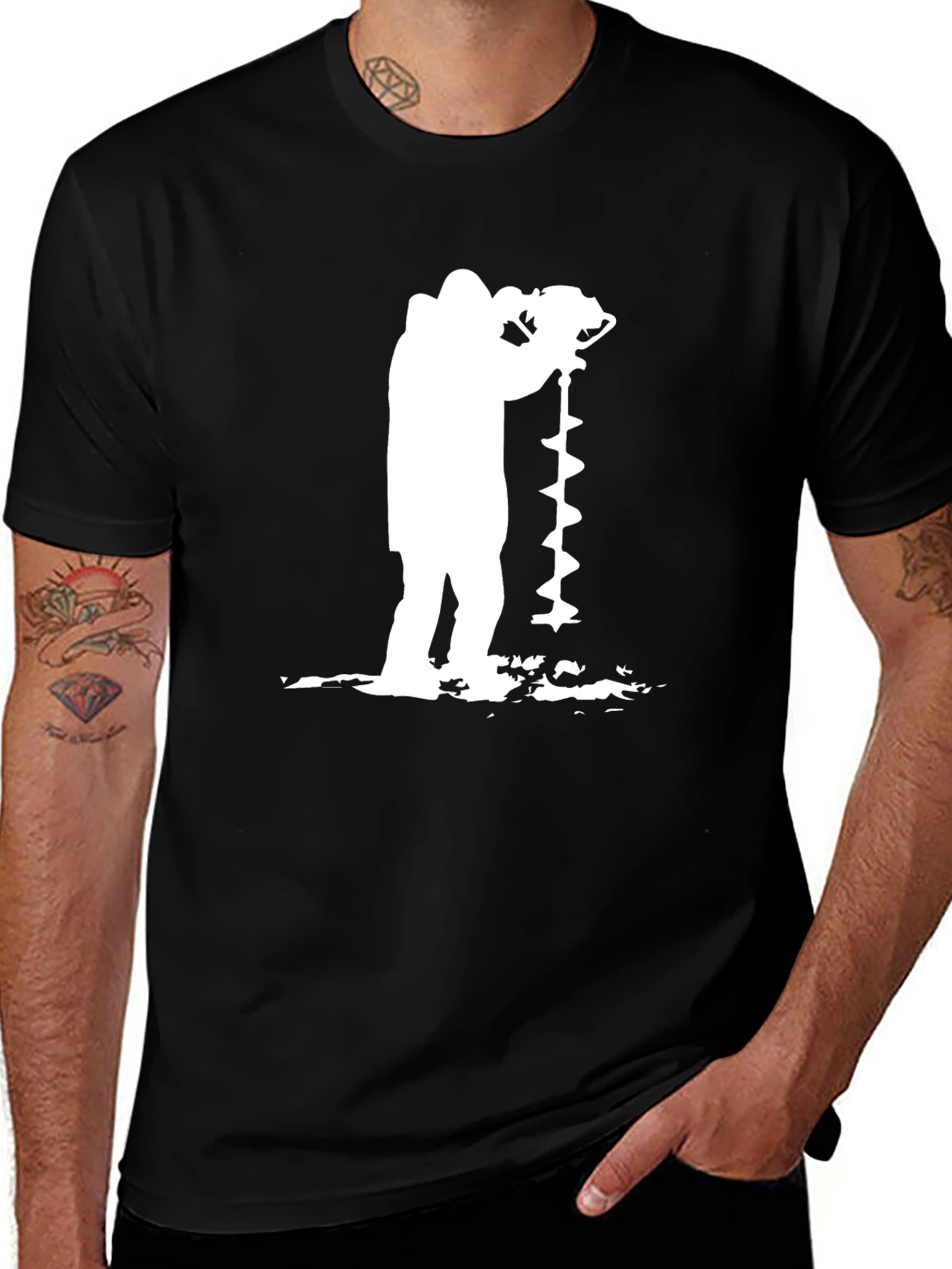 Ice Fishing Auger T-Shirt - Black Graphic Tee