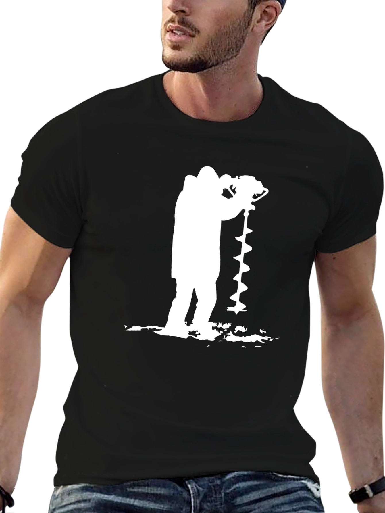 Ice Fishing Auger T-Shirt - Black Graphic Tee