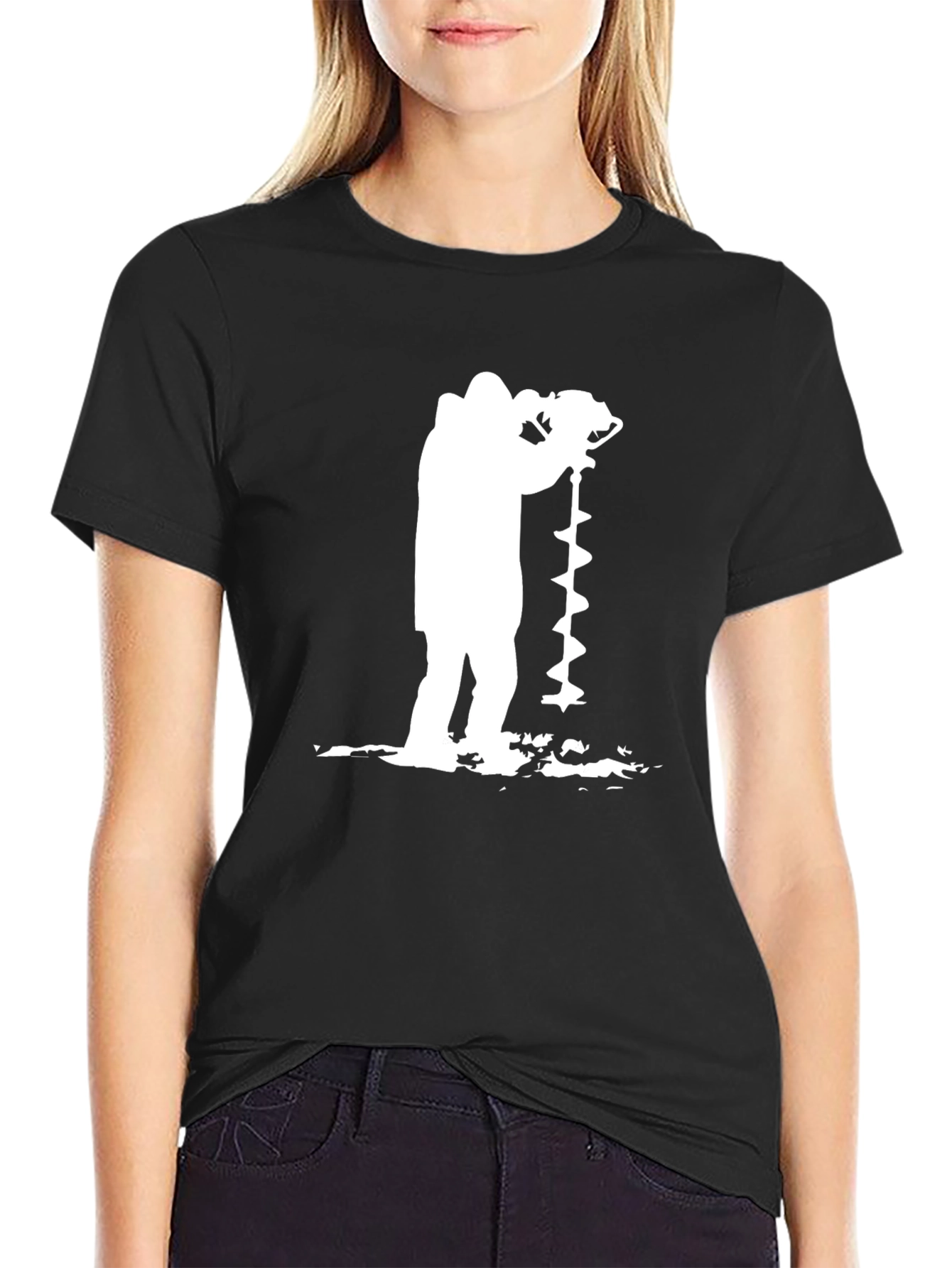 Ice Fishing Auger T-Shirt - Black Graphic Tee