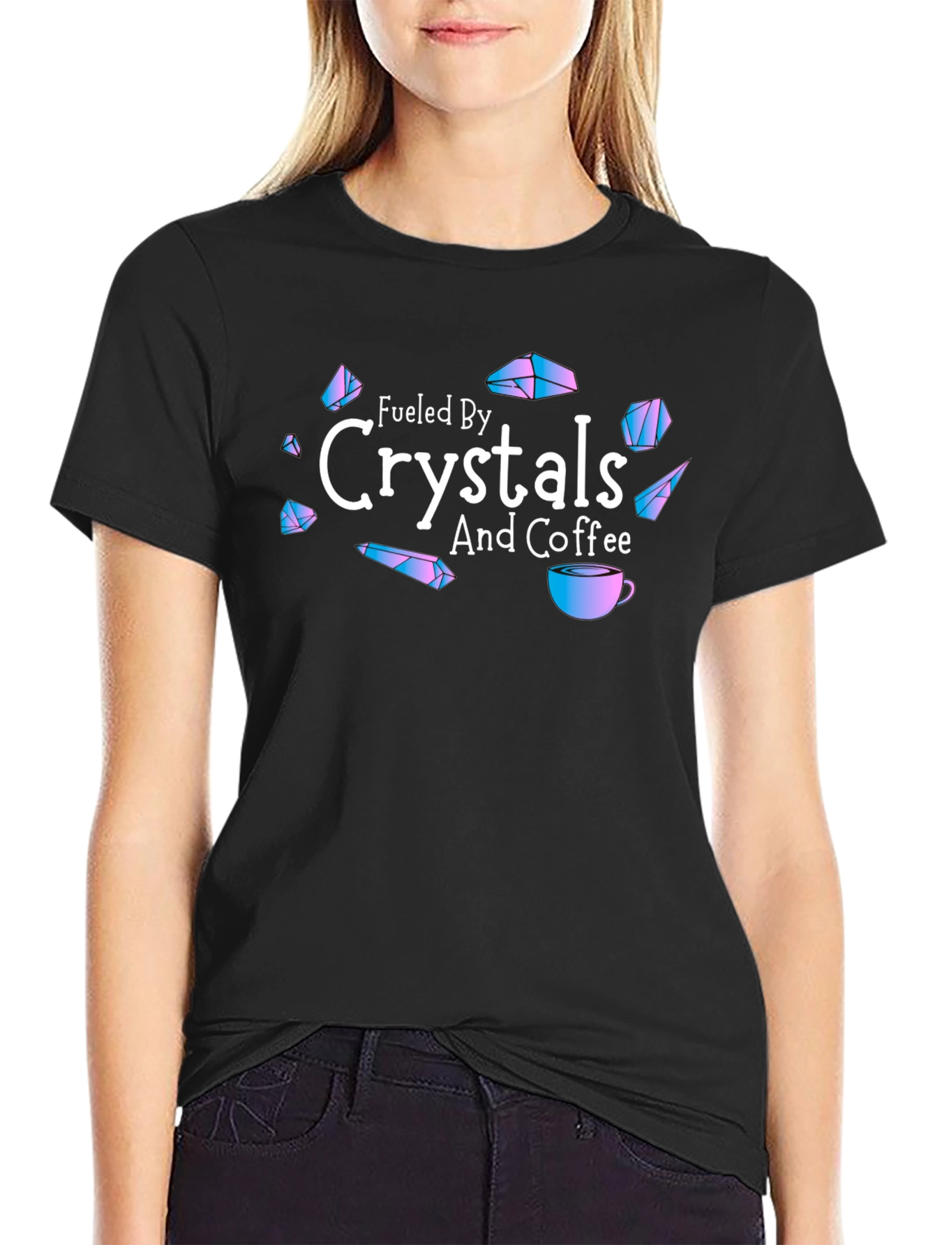 Fueled By Crystals and Coffee Black T-Shirt