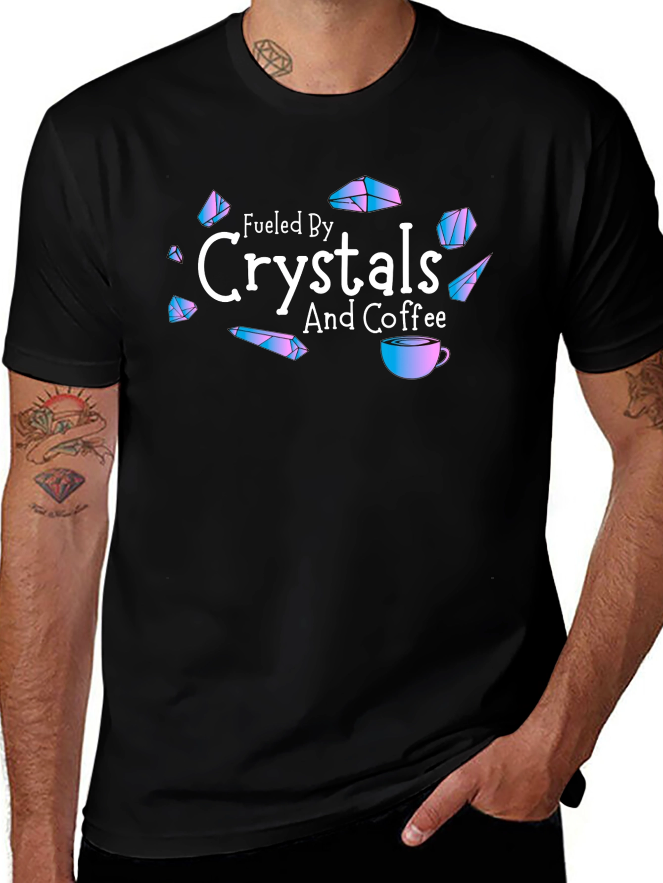 Fueled By Crystals and Coffee Black T-Shirt