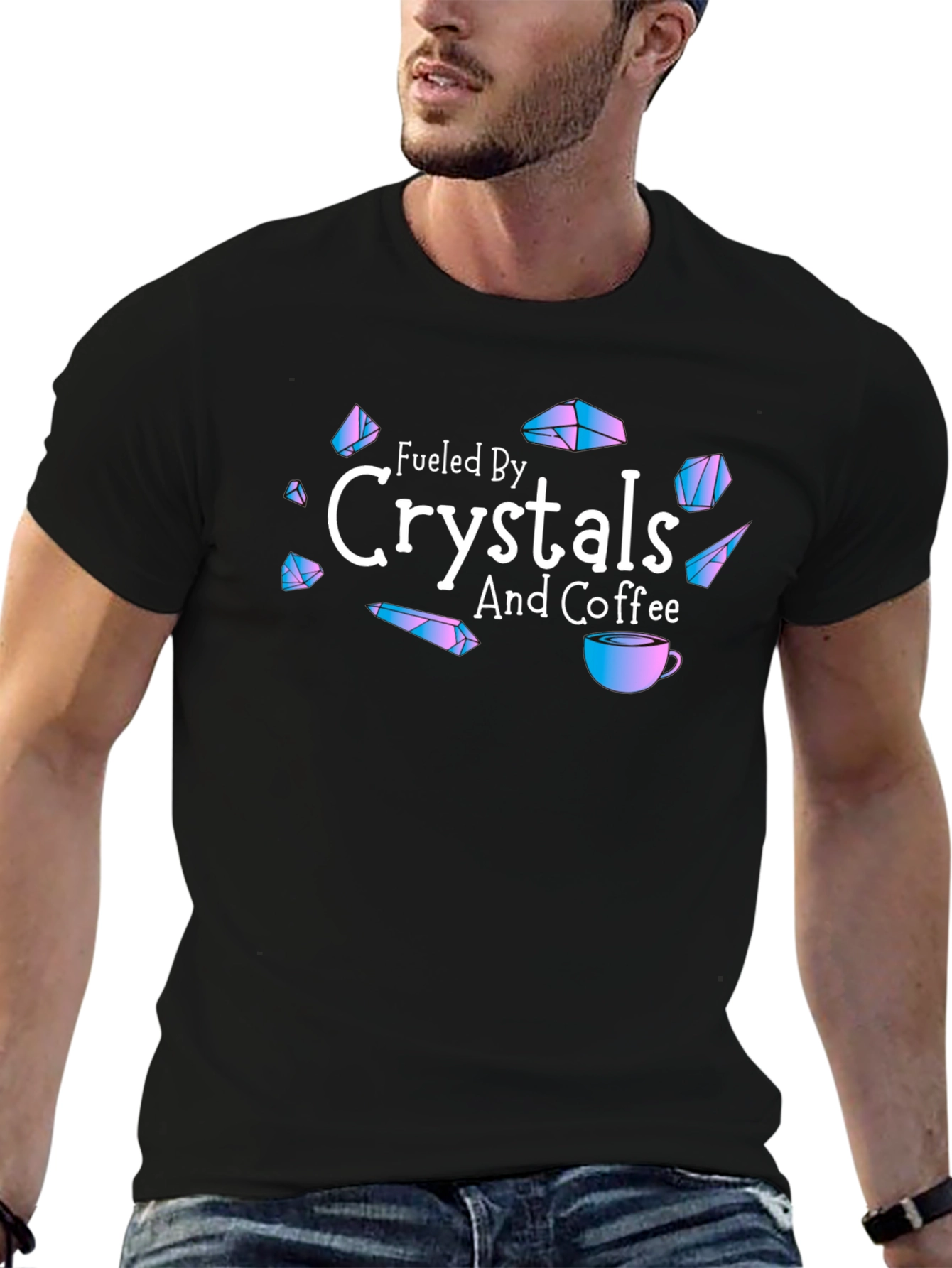 Fueled By Crystals and Coffee Black T-Shirt