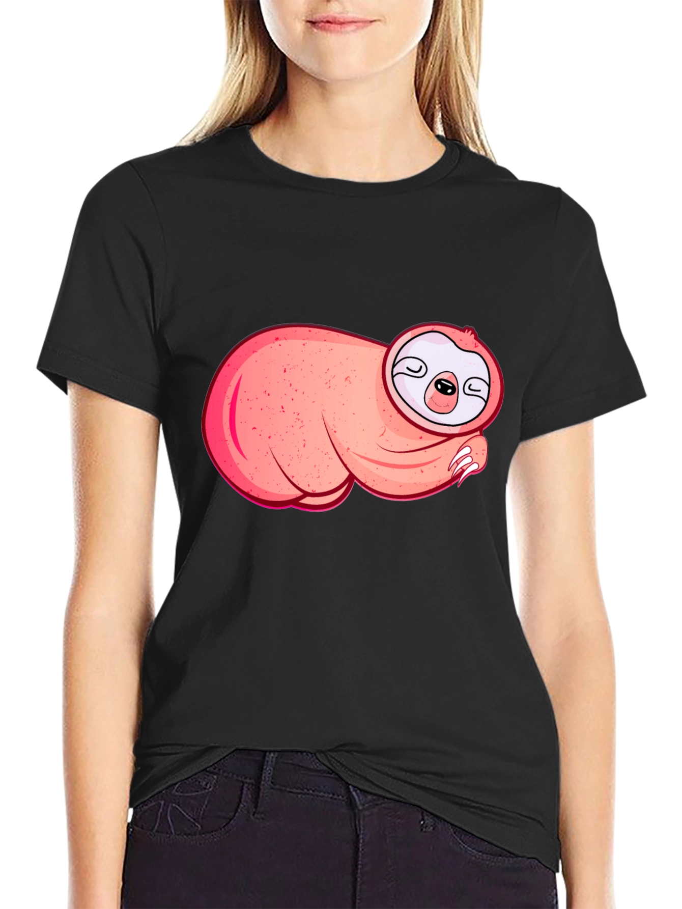 Cute Sloth Graphic T-Shirt - Black