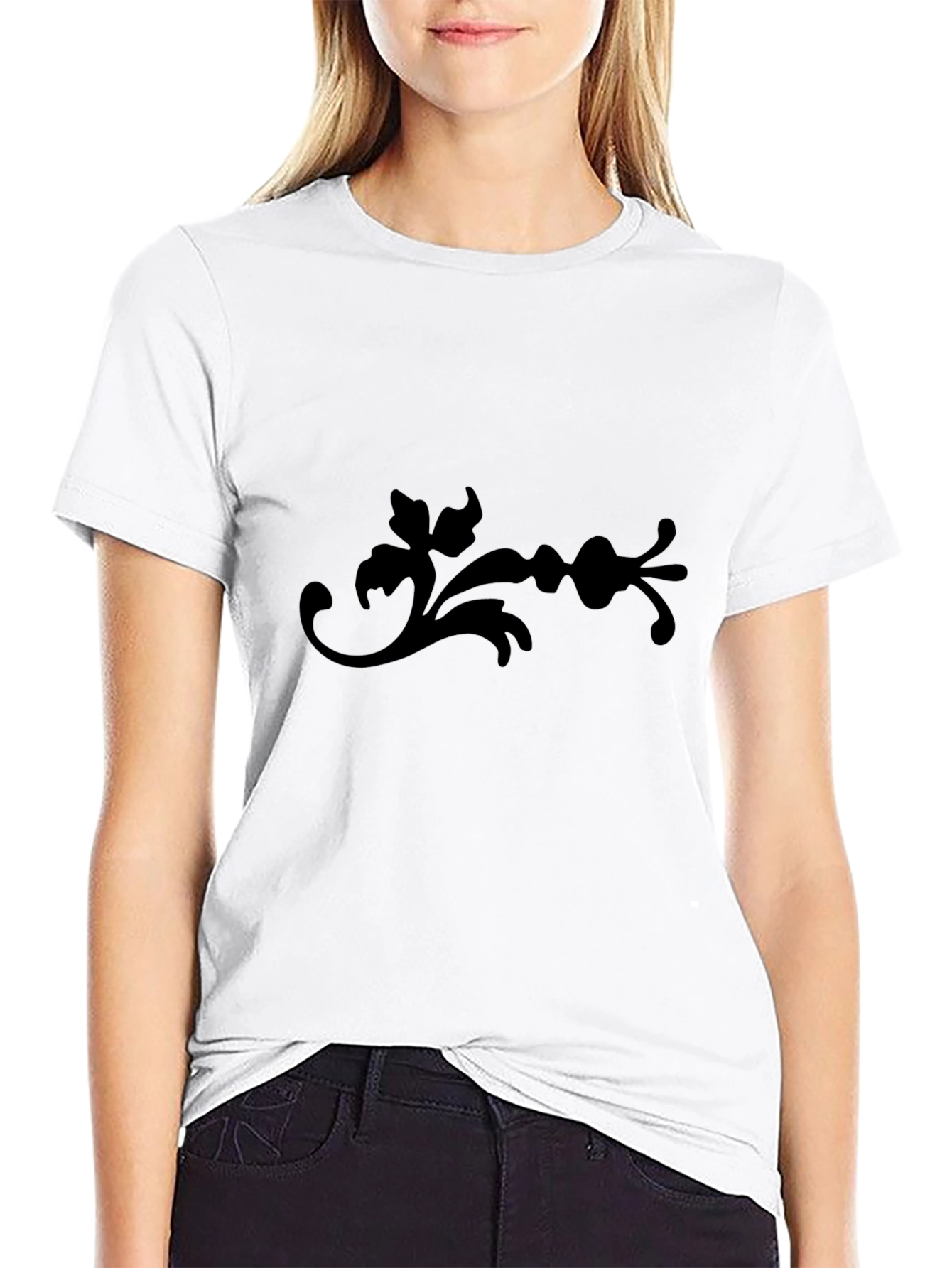 Elegant Black T-Shirt with Ornamental Graphic