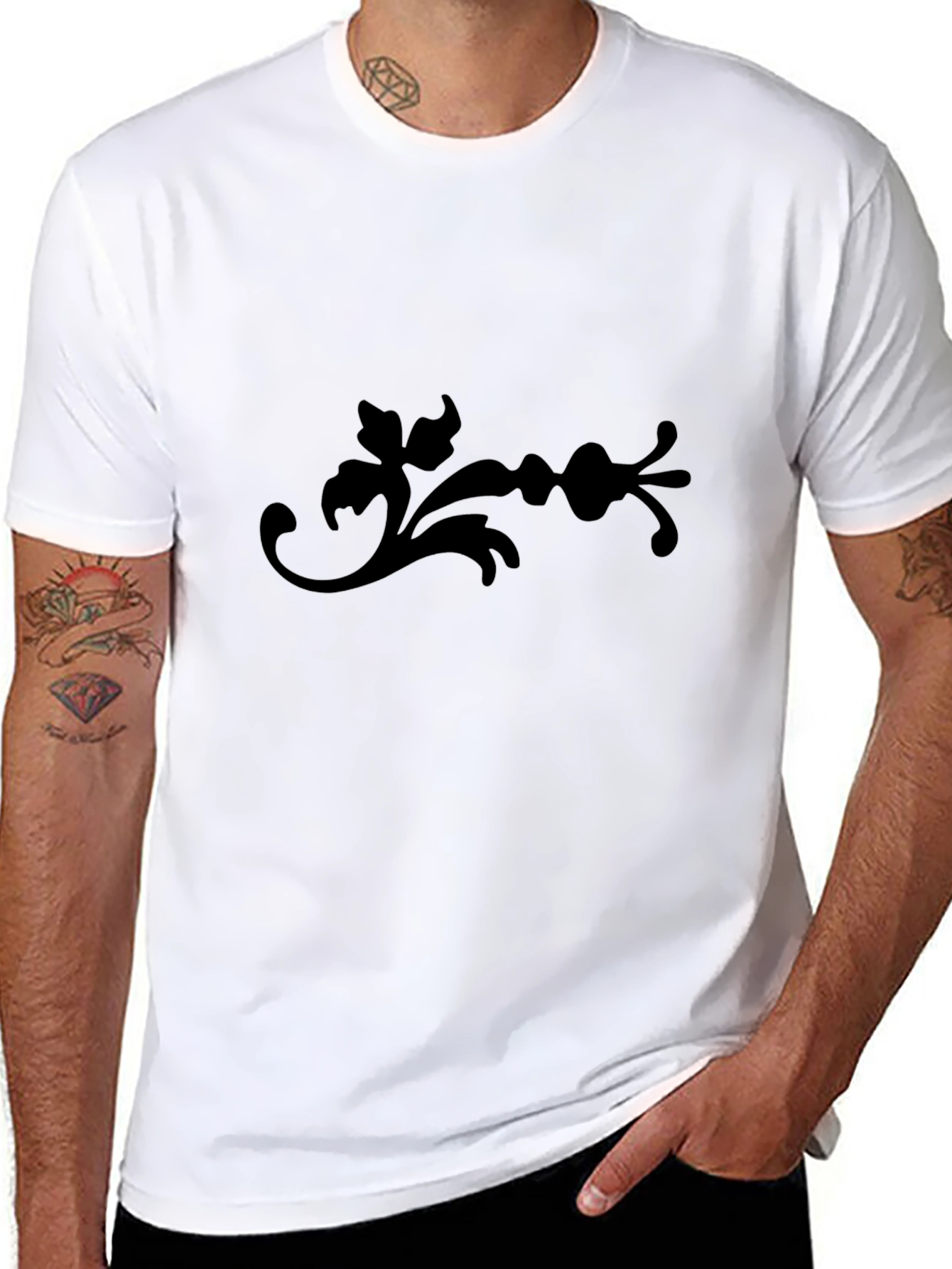 Elegant Black T-Shirt with Ornamental Graphic