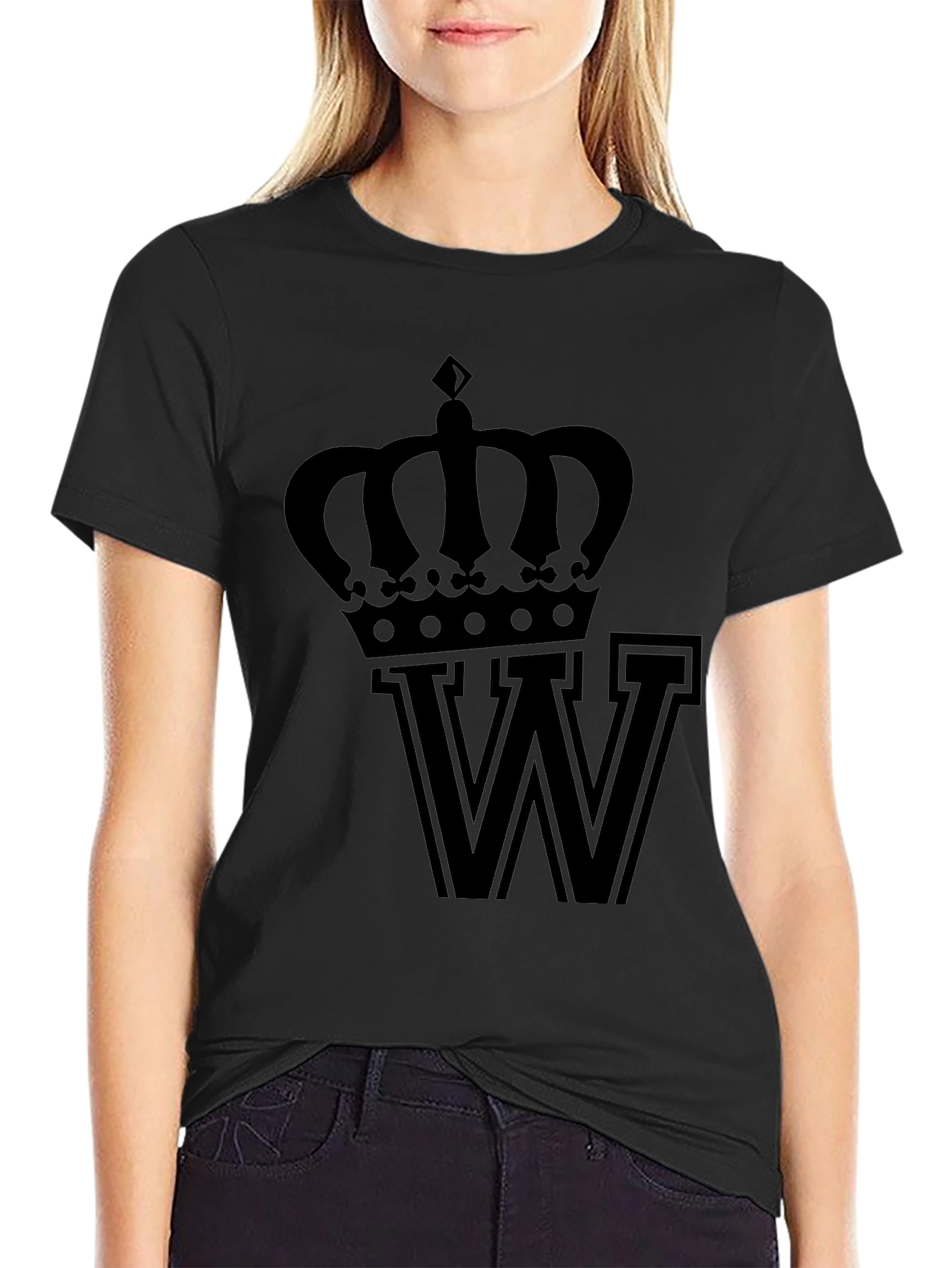 Crown & Letter Graphic Tee - Black Cotton Blend