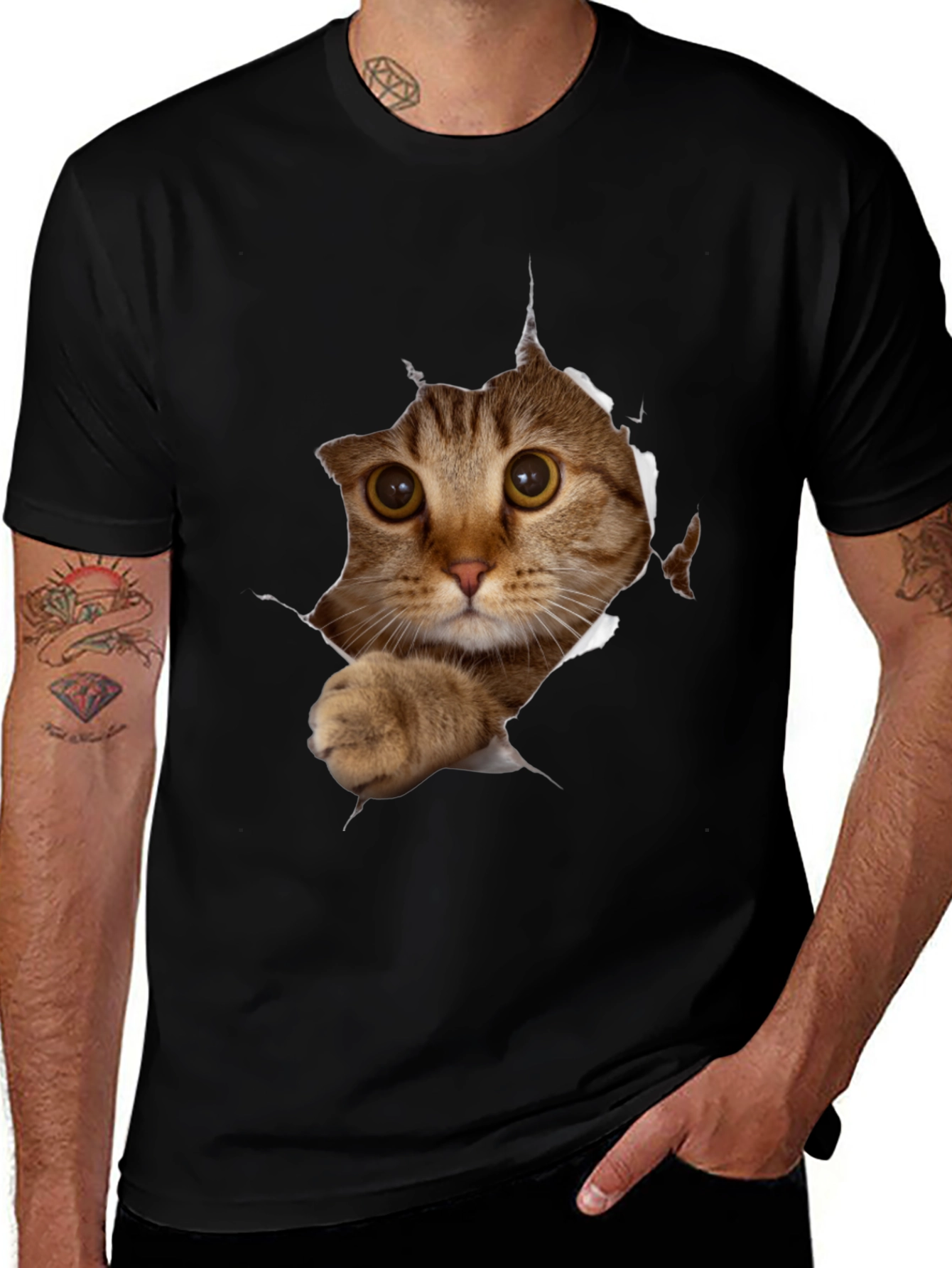 Cat Peeking T-Shirt - 3D Graphic Tee