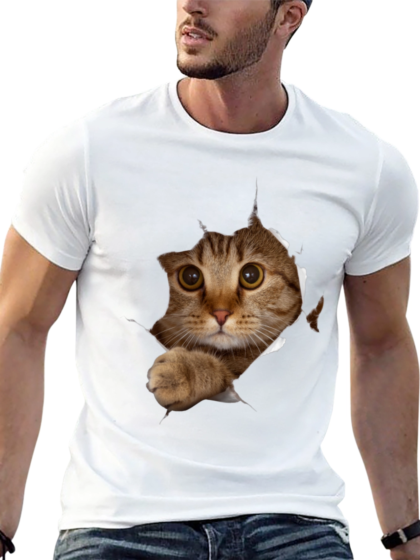 Cat Peeking T-Shirt - 3D Graphic Tee