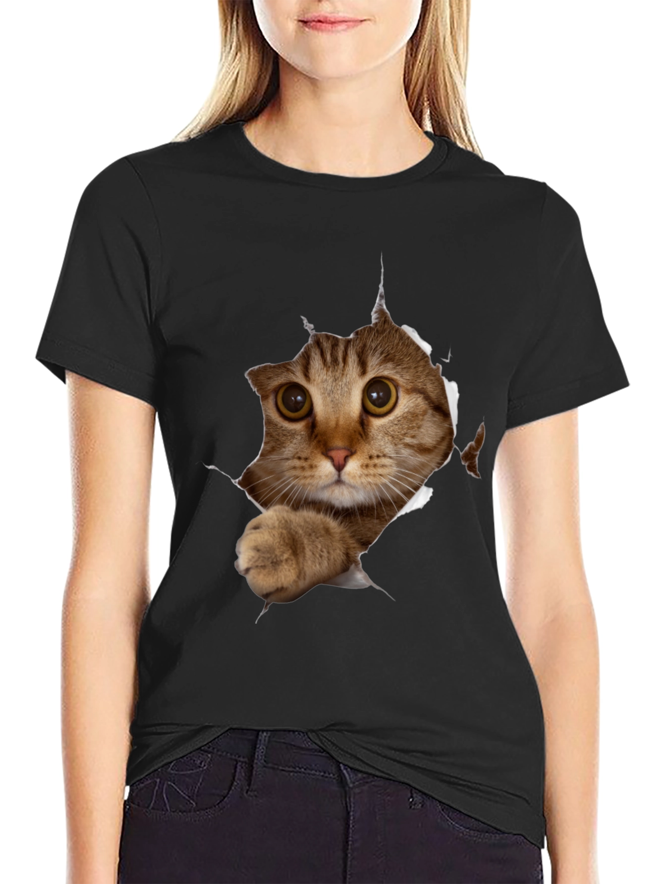 Cat Peeking T-Shirt - 3D Graphic Tee