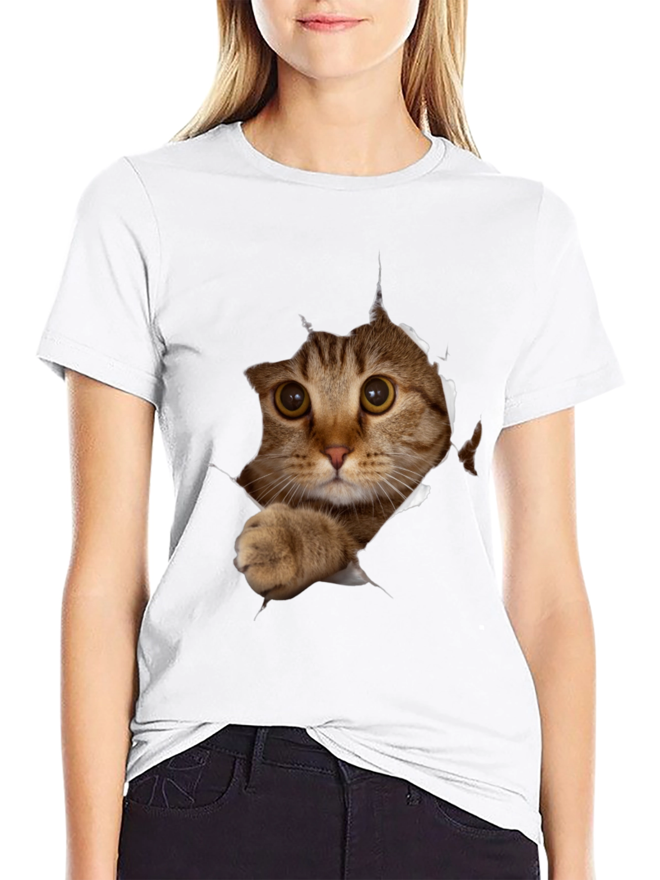 Cat Peeking T-Shirt - 3D Graphic Tee