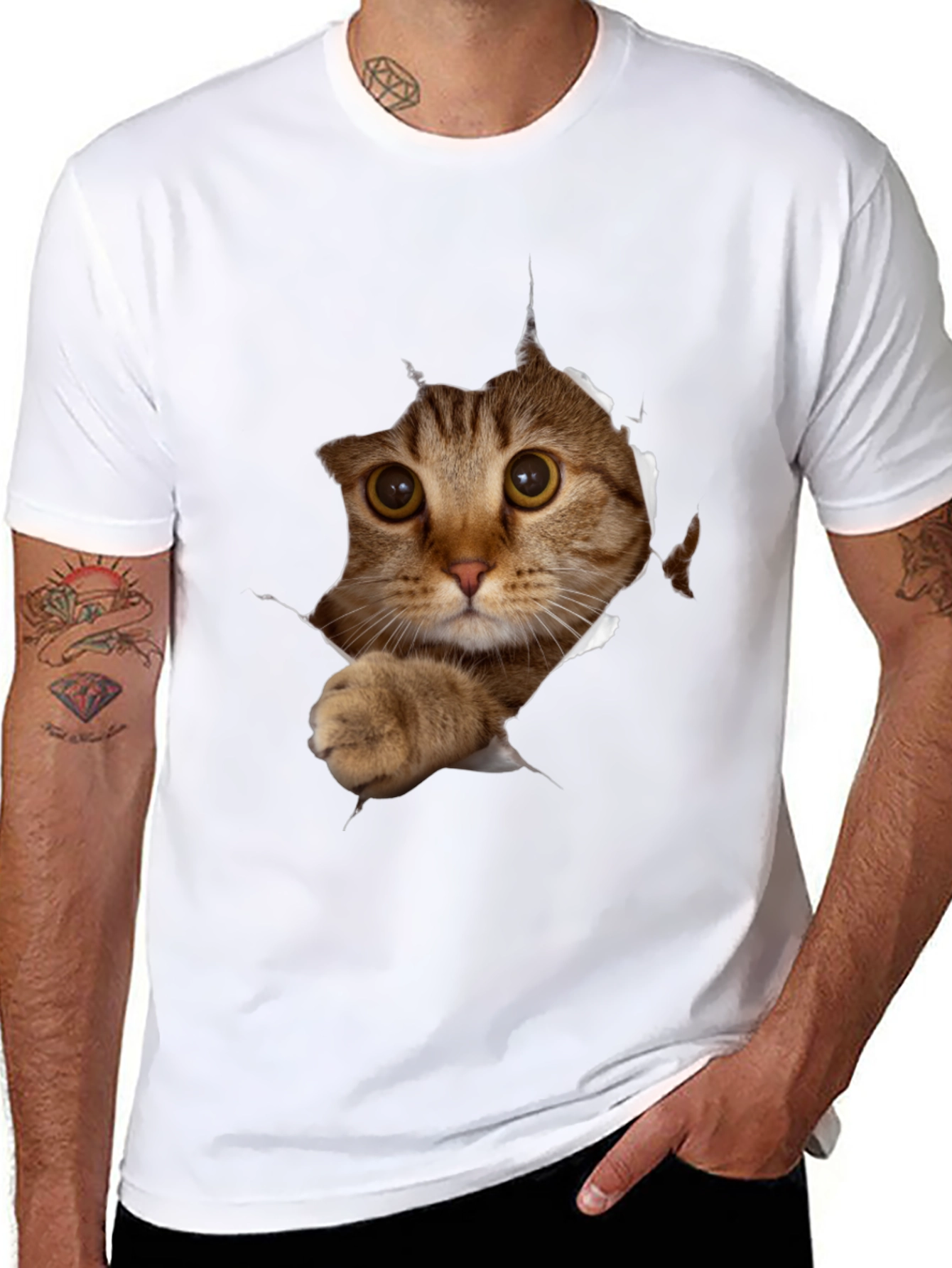 Cat Peeking T-Shirt - 3D Graphic Tee