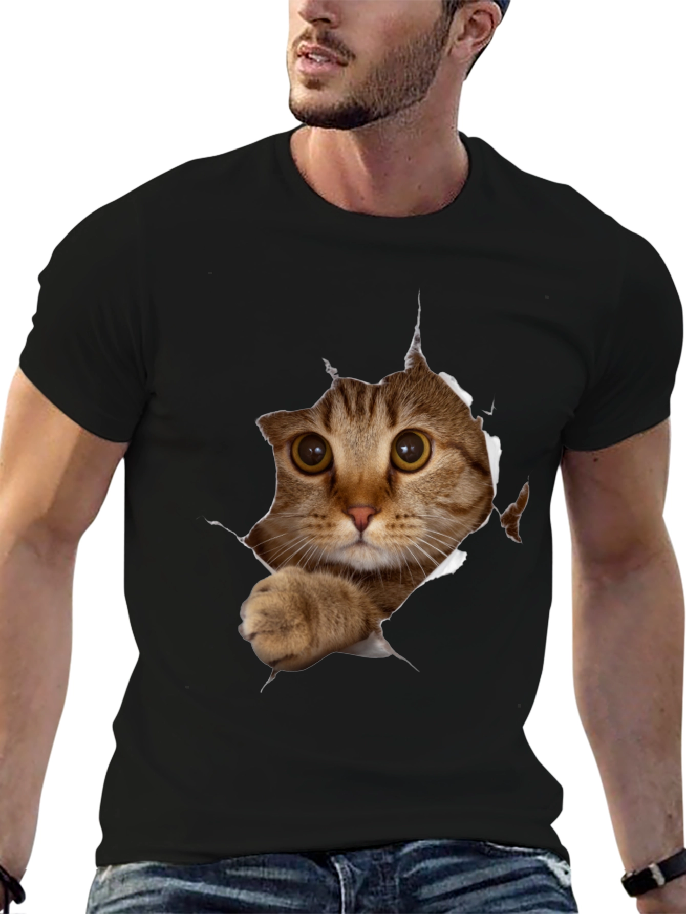 Cat Peeking T-Shirt - 3D Graphic Tee
