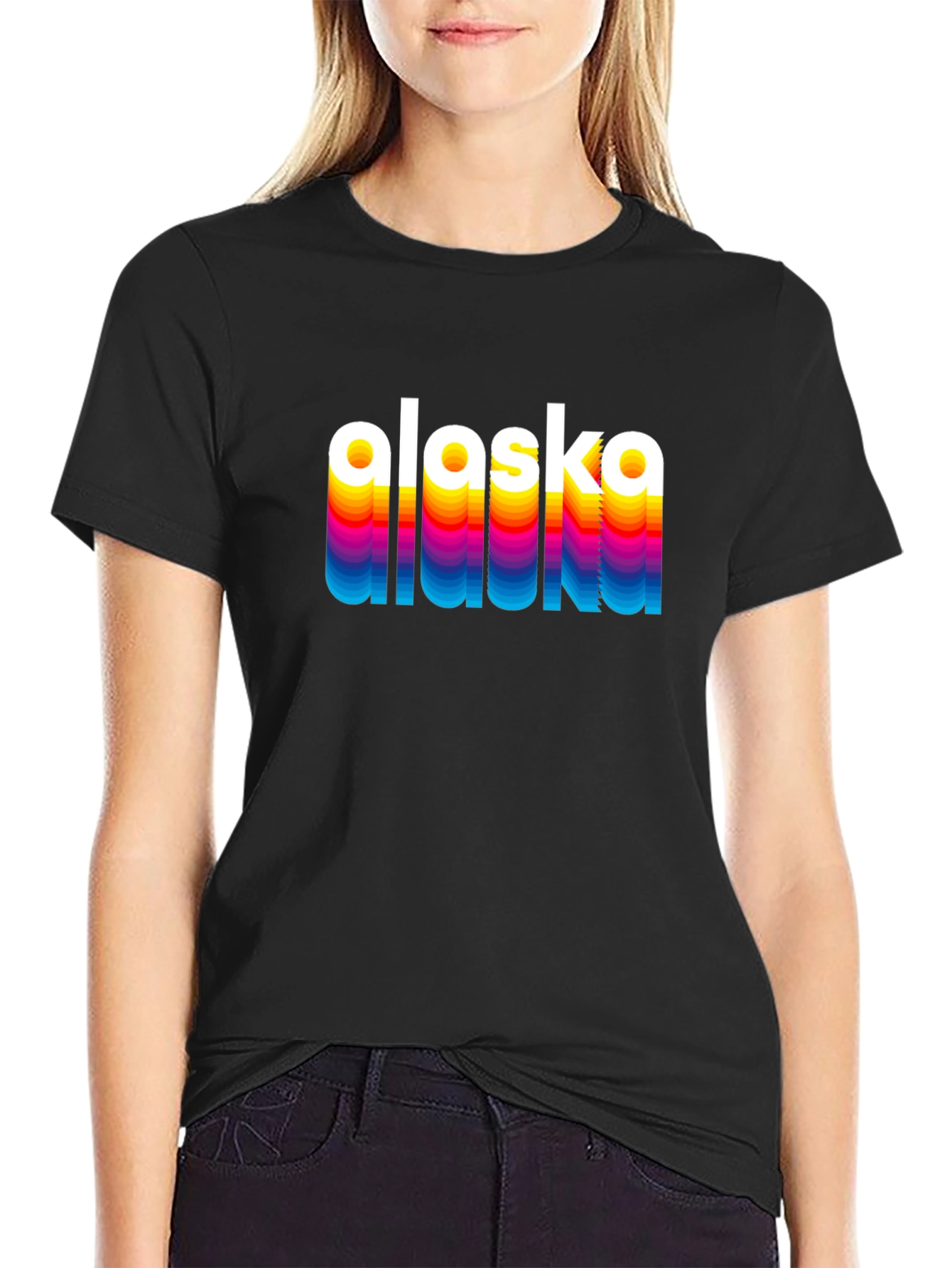 Retro Alaska Graphic Tee - Black Crew Neck