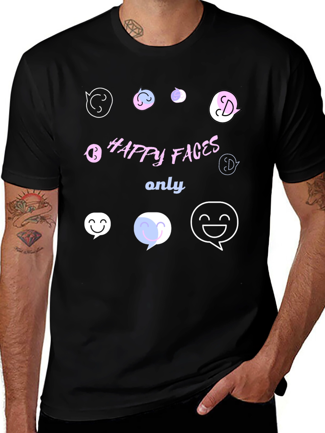 Happy Faces Only Graphic T-Shirt - Black
