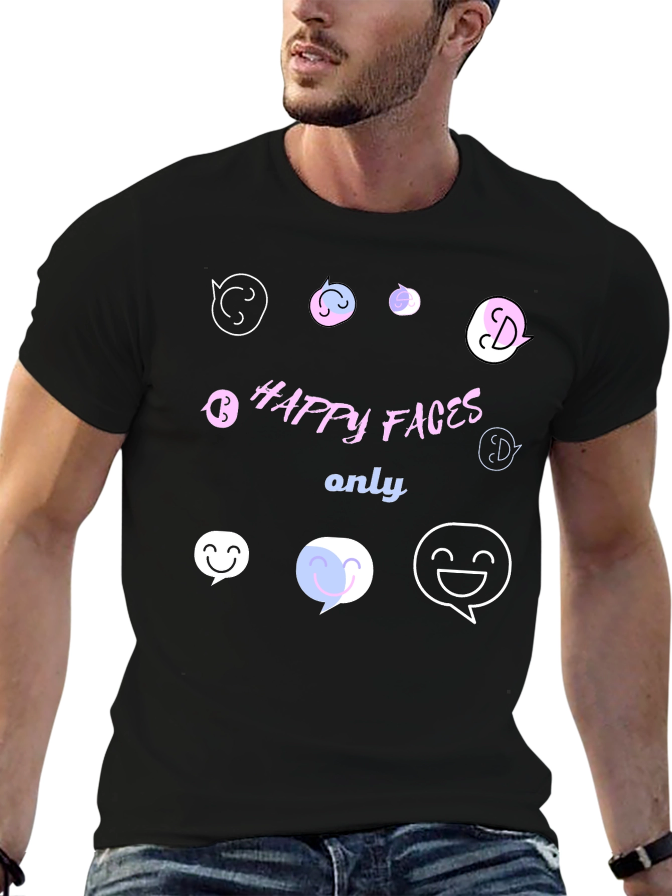 Happy Faces Only Graphic T-Shirt - Black