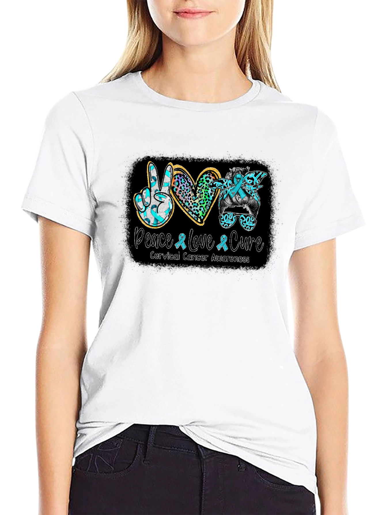 Cervical Cancer Awareness Peace Love Cure T-Shirt