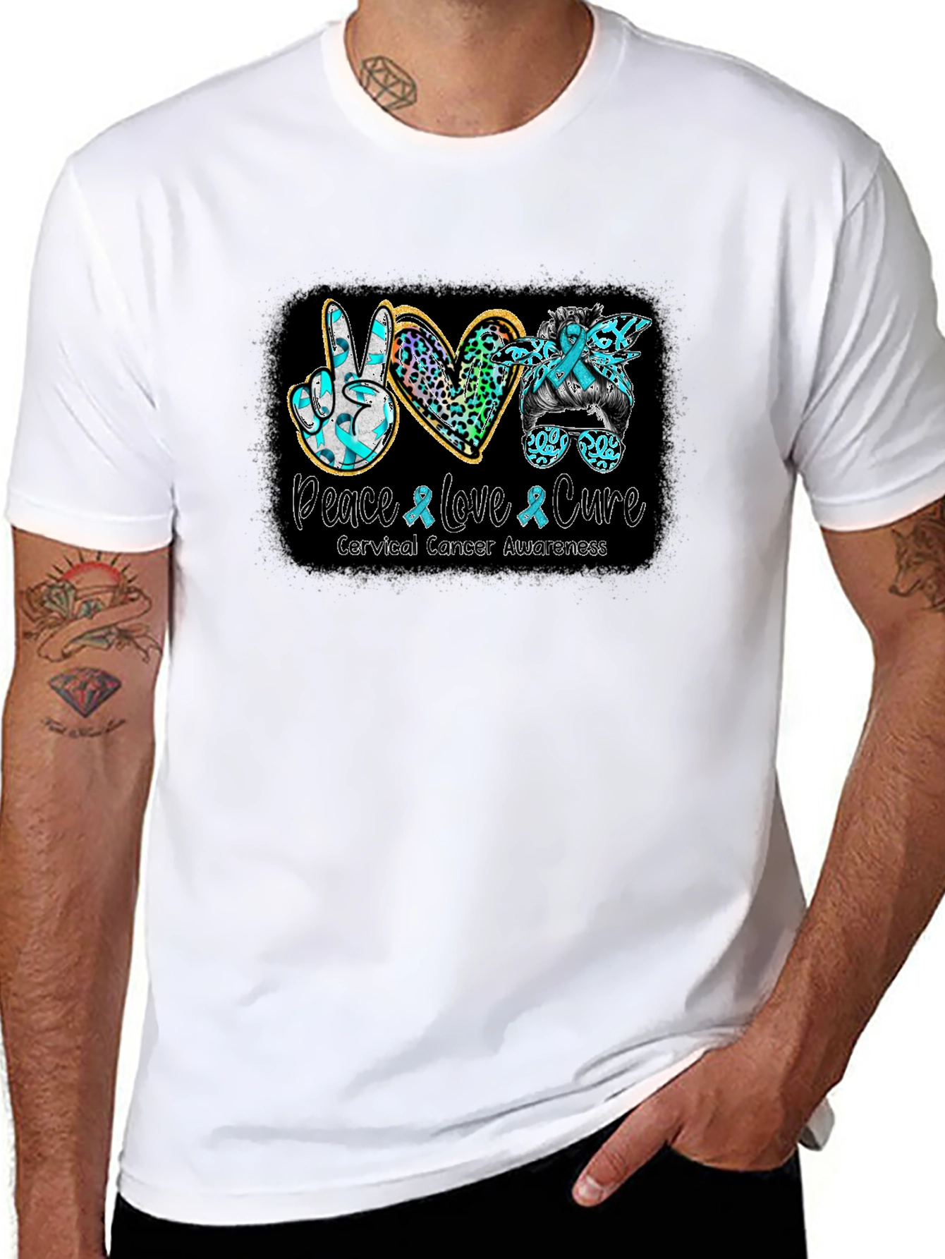 Cervical Cancer Awareness Peace Love Cure T-Shirt