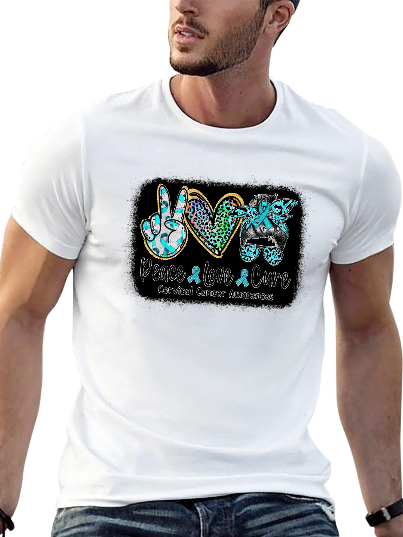 Cervical Cancer Awareness Peace Love Cure T-Shirt