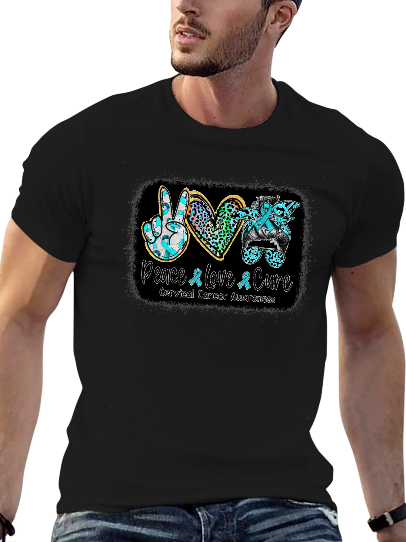 Cervical Cancer Awareness Peace Love Cure T-Shirt