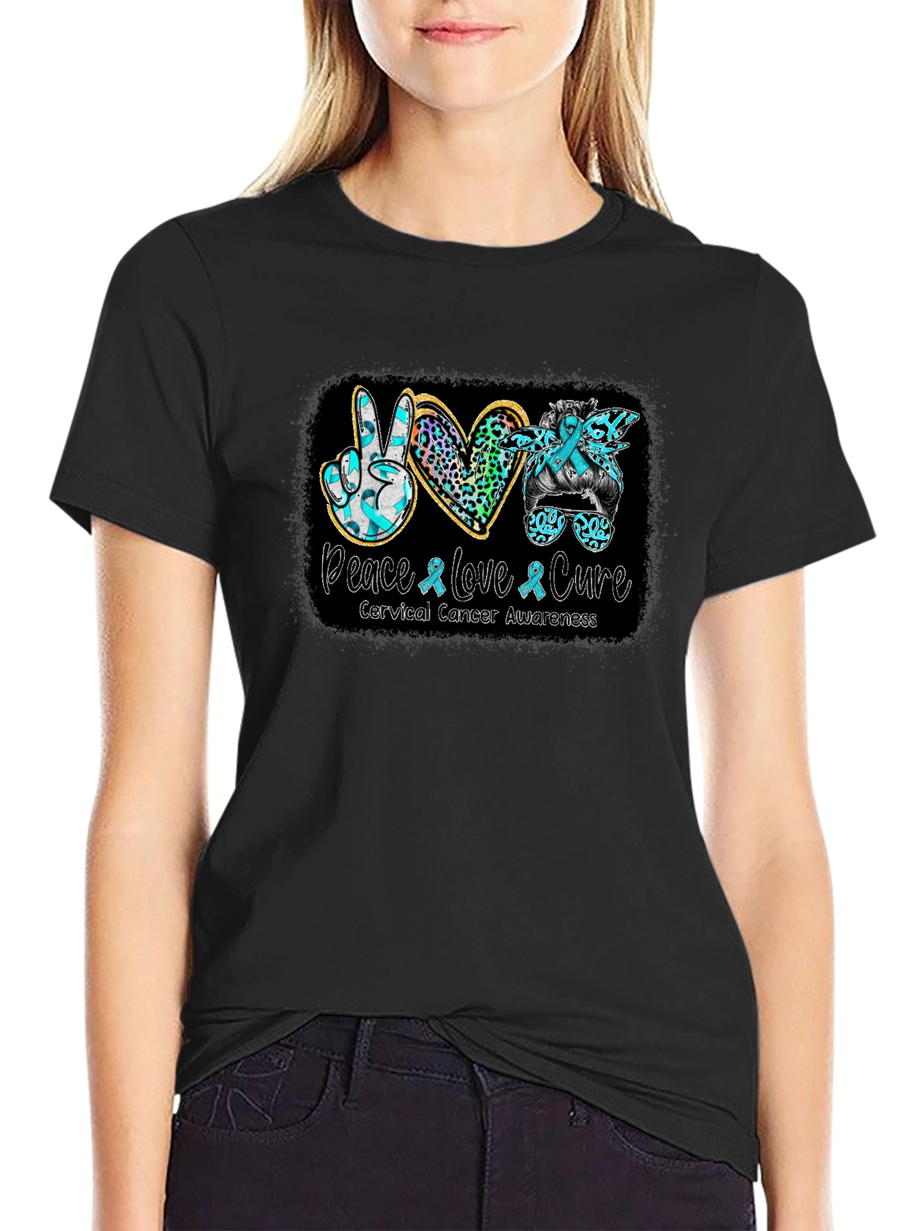 Cervical Cancer Awareness Peace Love Cure T-Shirt