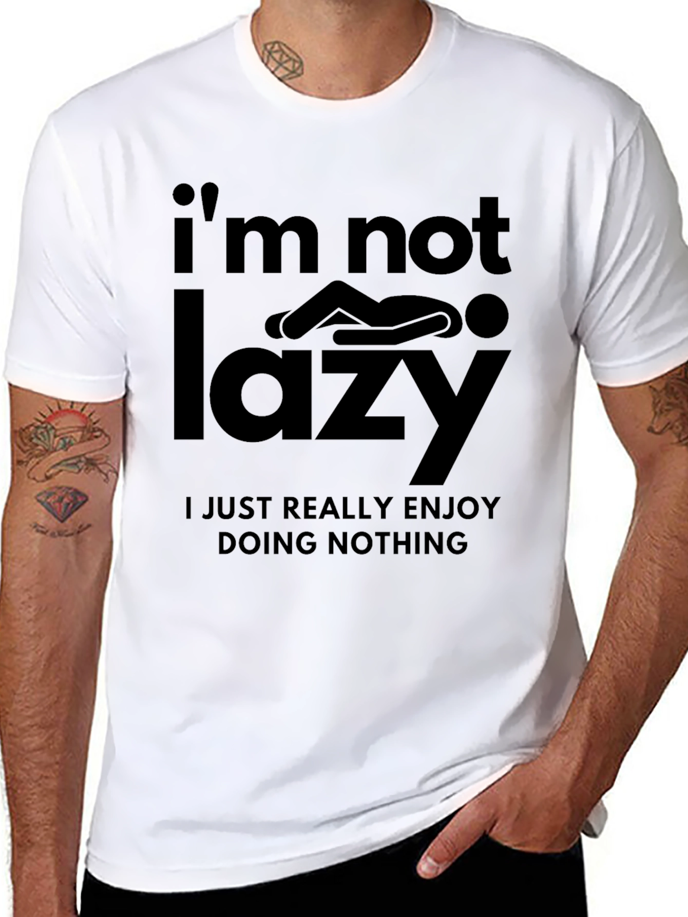 Funny Im Not Lazy Graphic Print Black T-Shirt