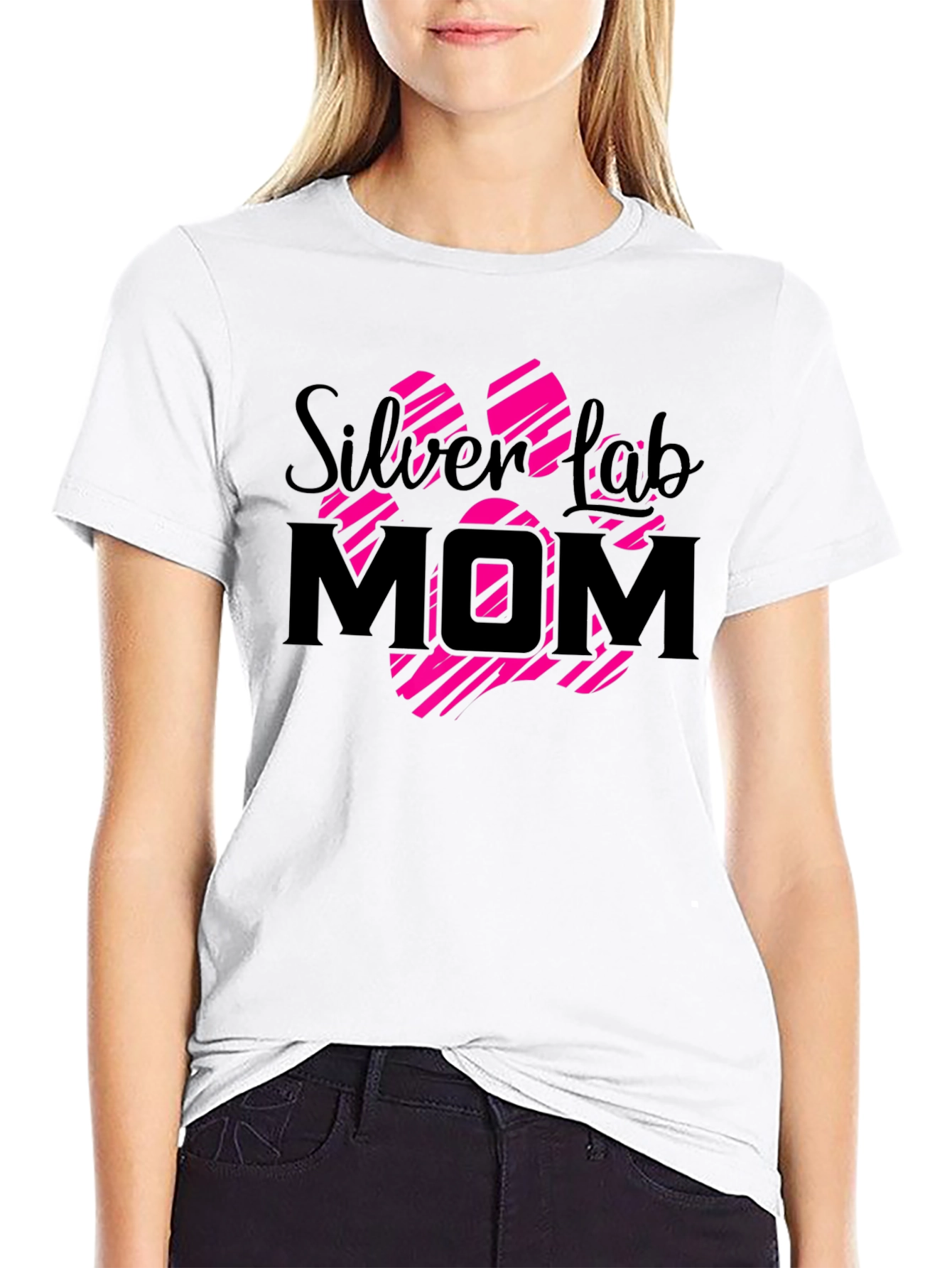 Silver Lab Mom Paw Print T-Shirt
