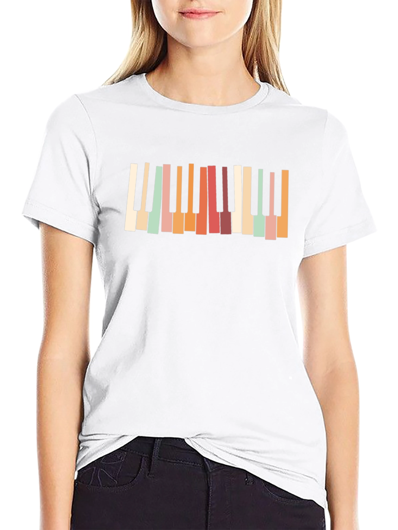 Retro Piano Keys Black T-Shirt