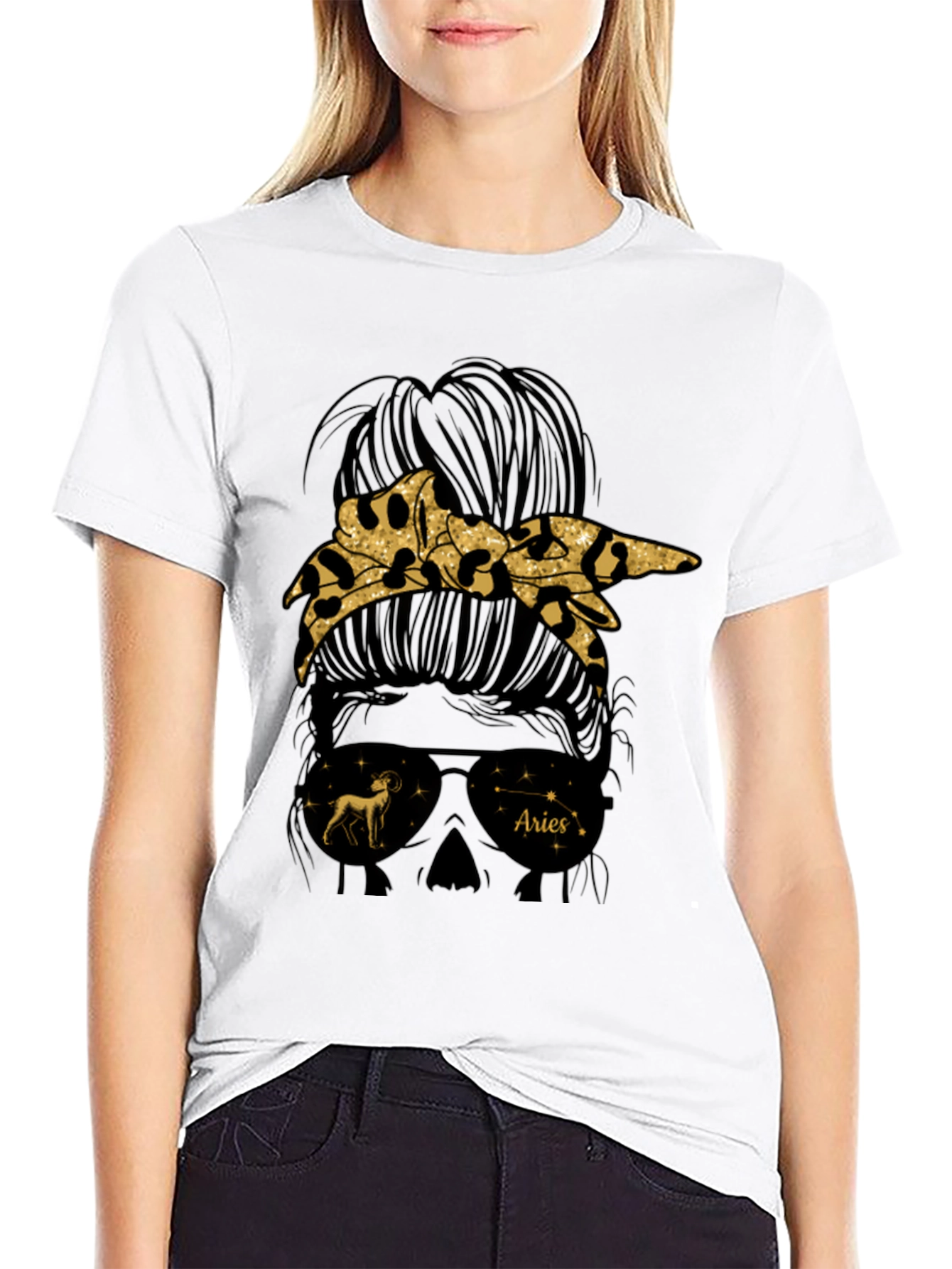 Aries Zodiac Messy Bun Graphic Tee